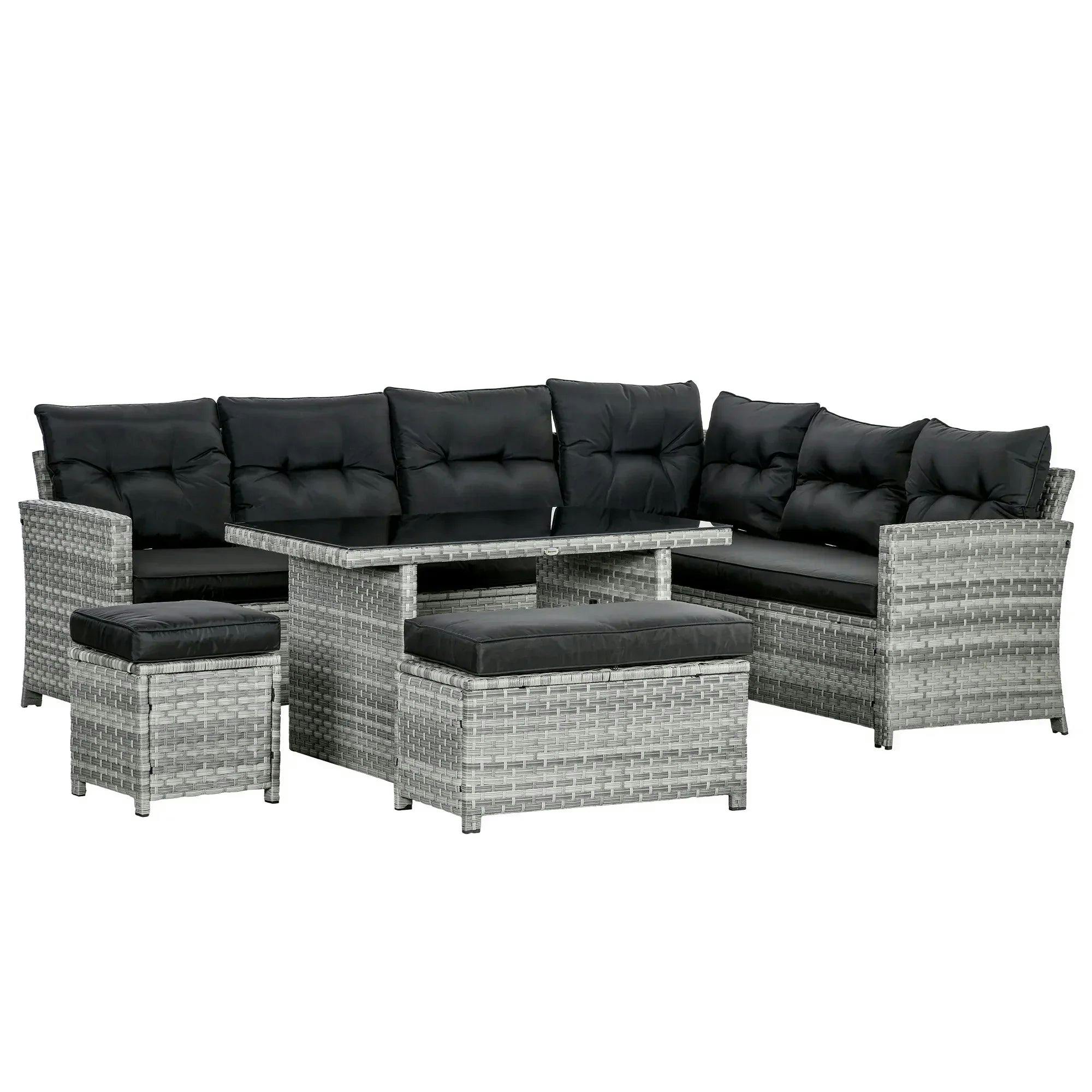 Rackhams Light 5 Pcs Rattan Garden Furniture Set With Stools, Table, Cushion - Image 4