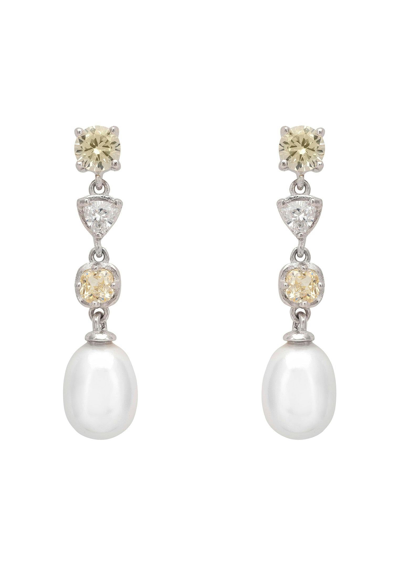 Latelita Silver Pearl Whisper Drop Earrings Lemon Topaz
