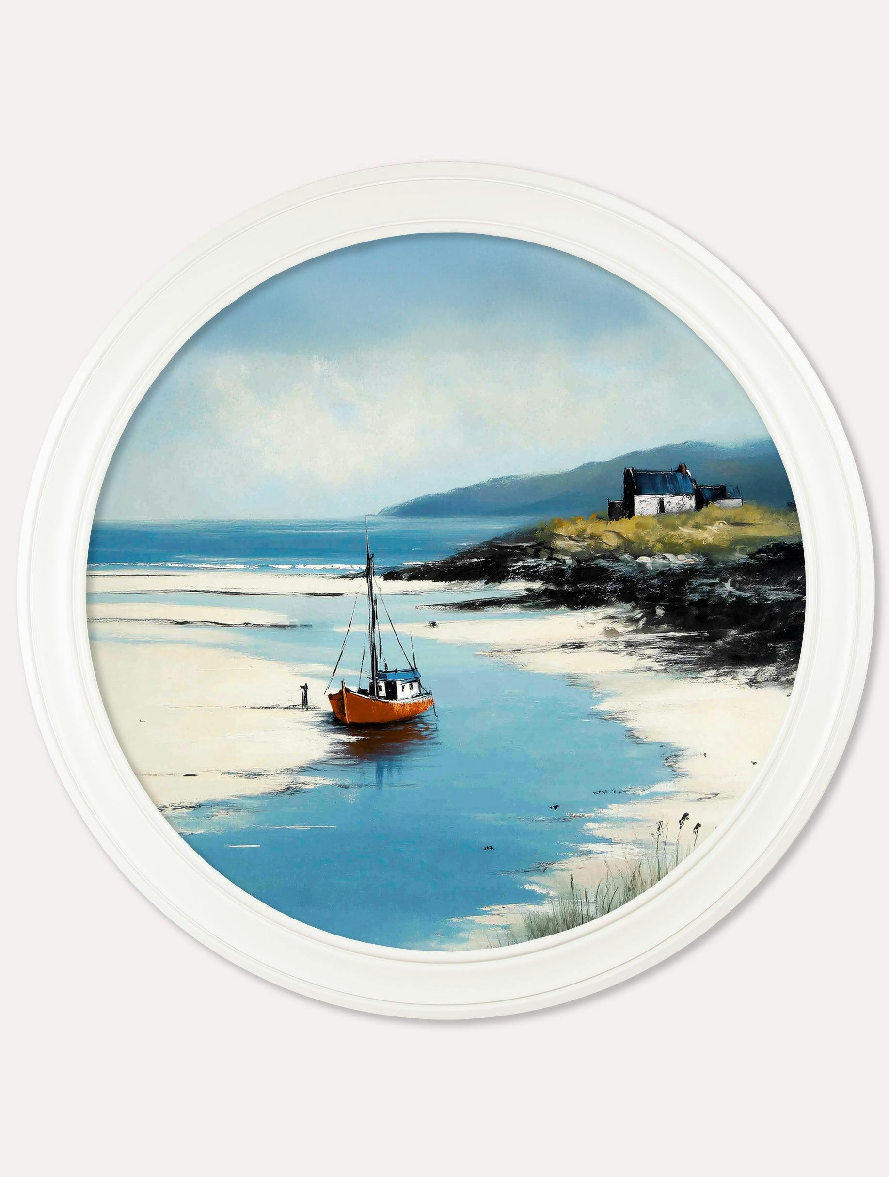 Rackhams White The Coastal Boat - Oxford Strong Round Frame - The Coastal Boat - 96 X96cm