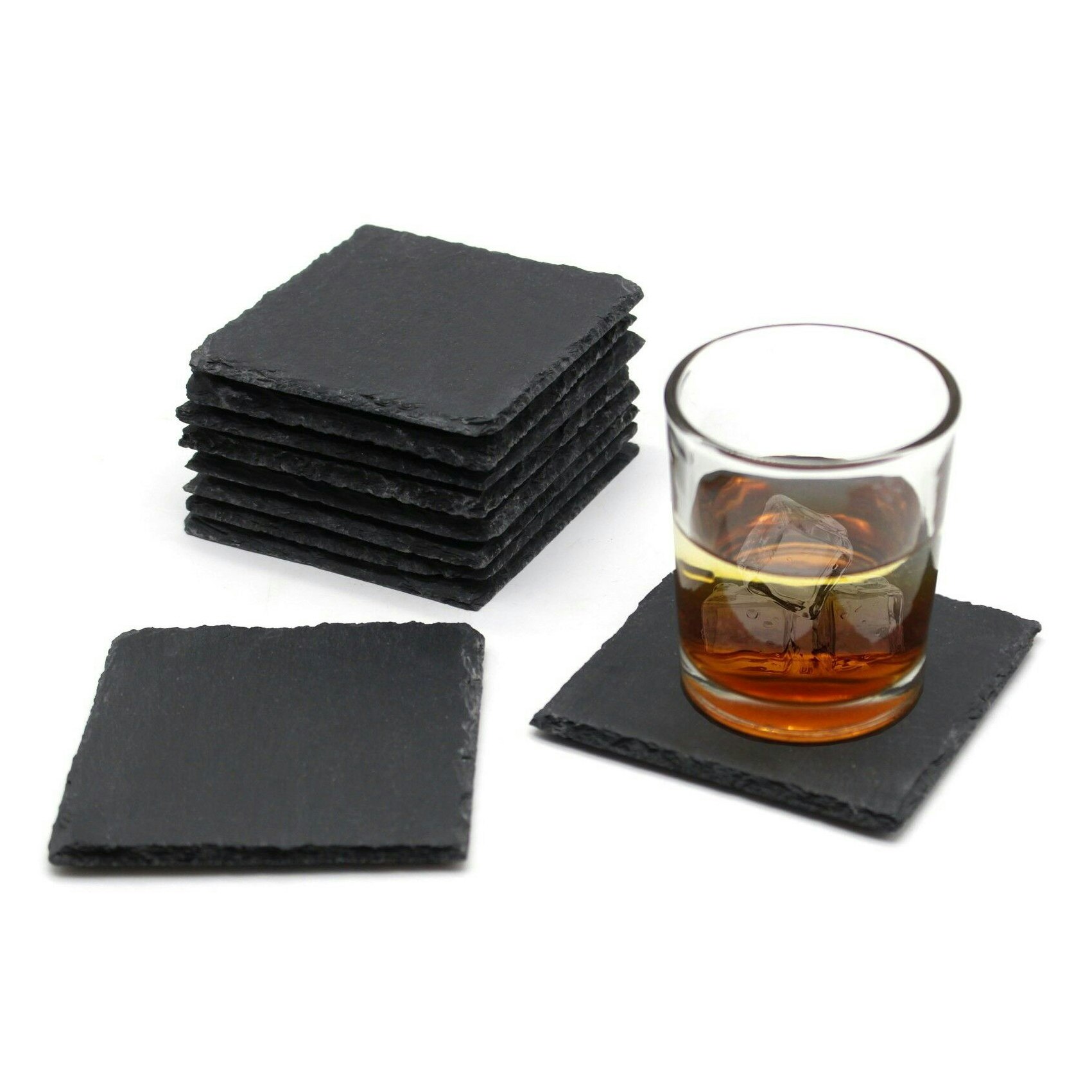 Rackhams Grey Slate Coasters Square Personalized Craft 10Cm 8Pc Set - Slate - Rustic