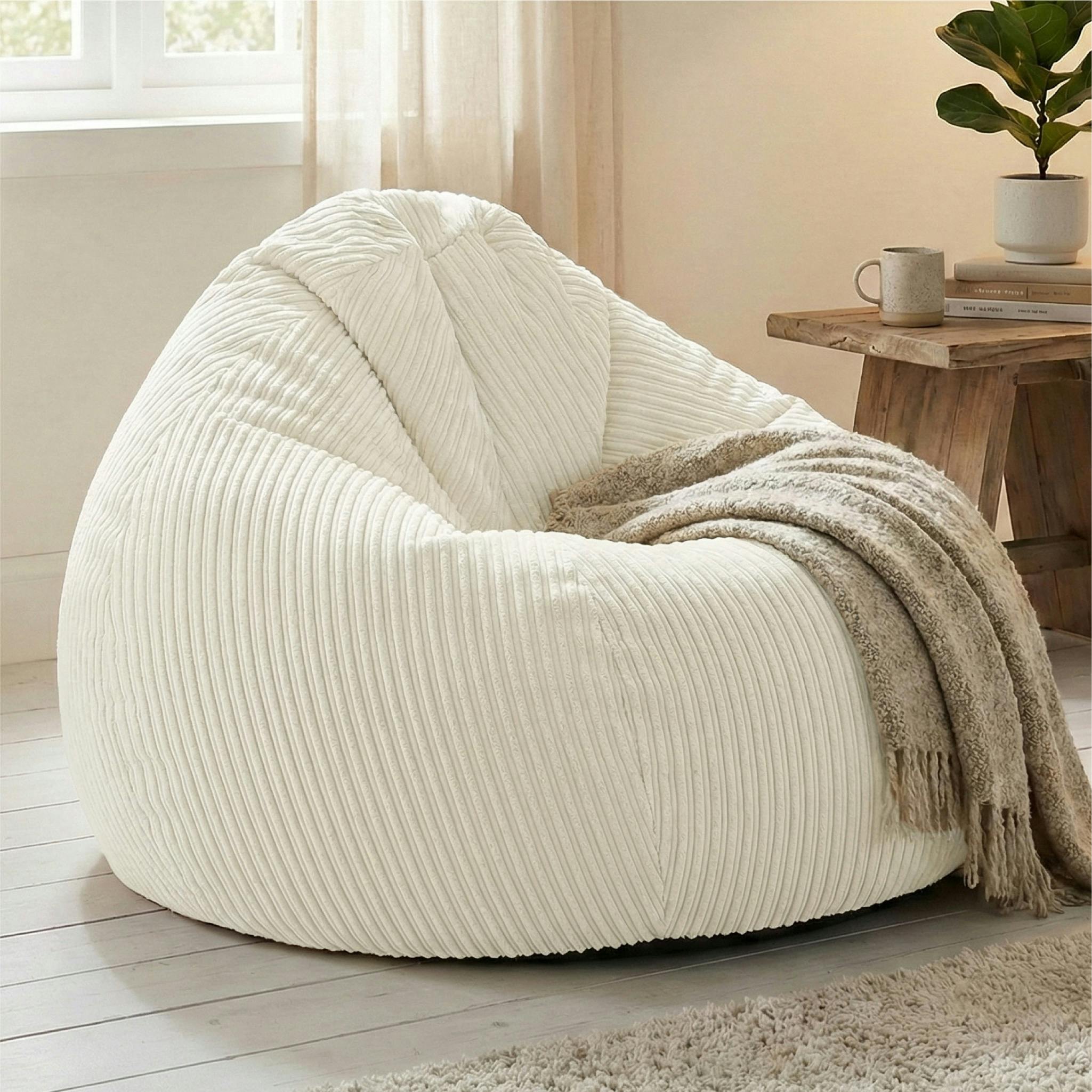 Rackhams Ivory Jumbo Cord Slouchbag - Indoor Classic Bean Bag For Adults