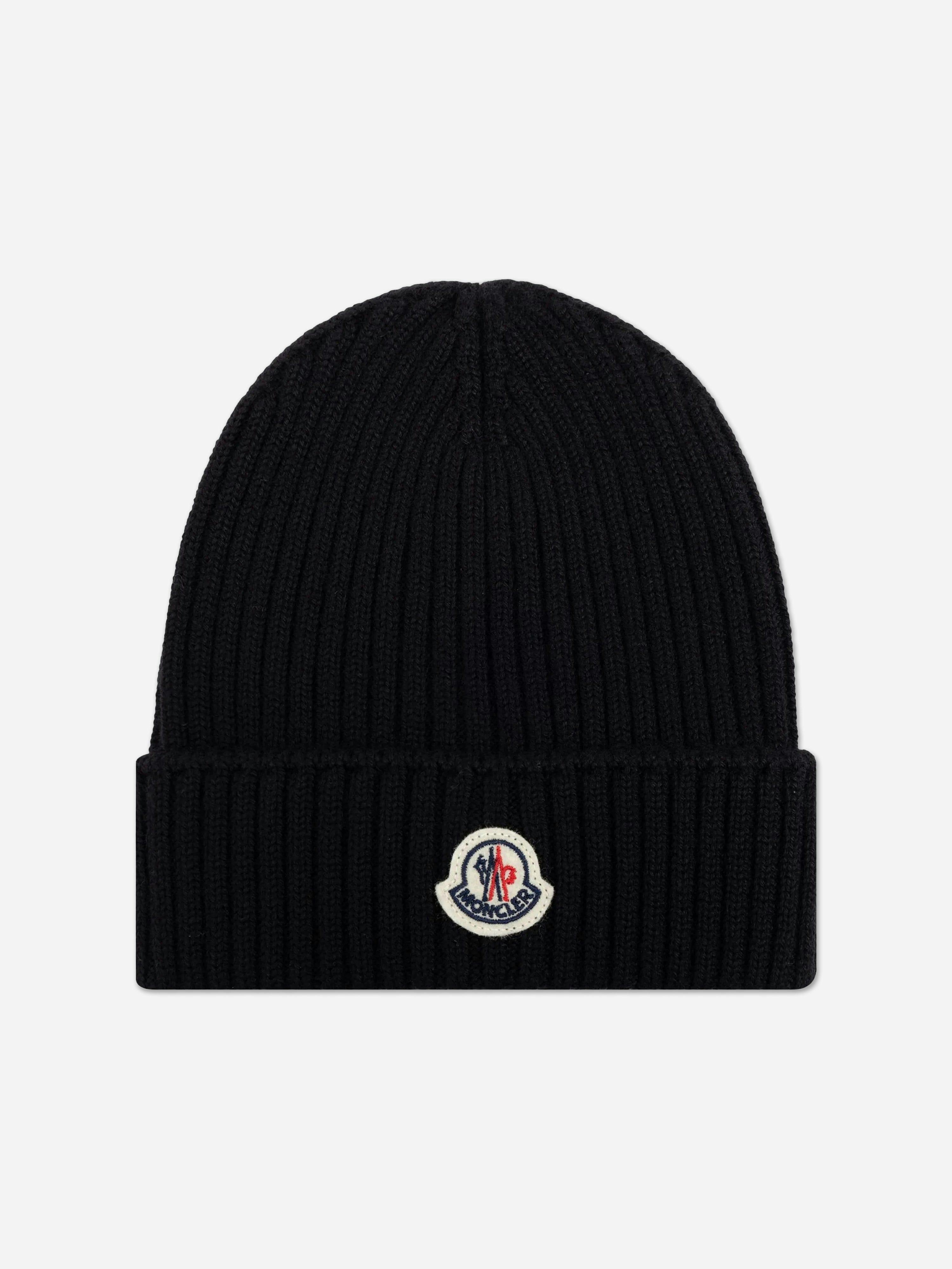 Moncler Enfant Boys Black Wool Knit Beanie Hat In - 6 - 8 Yrs M (52-54 Cm)