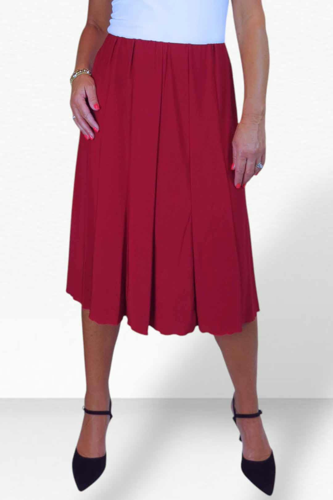 Paulo Due Women's Dark/Red 26" Elasticated Soft Fla Midi Skirt - 8-10