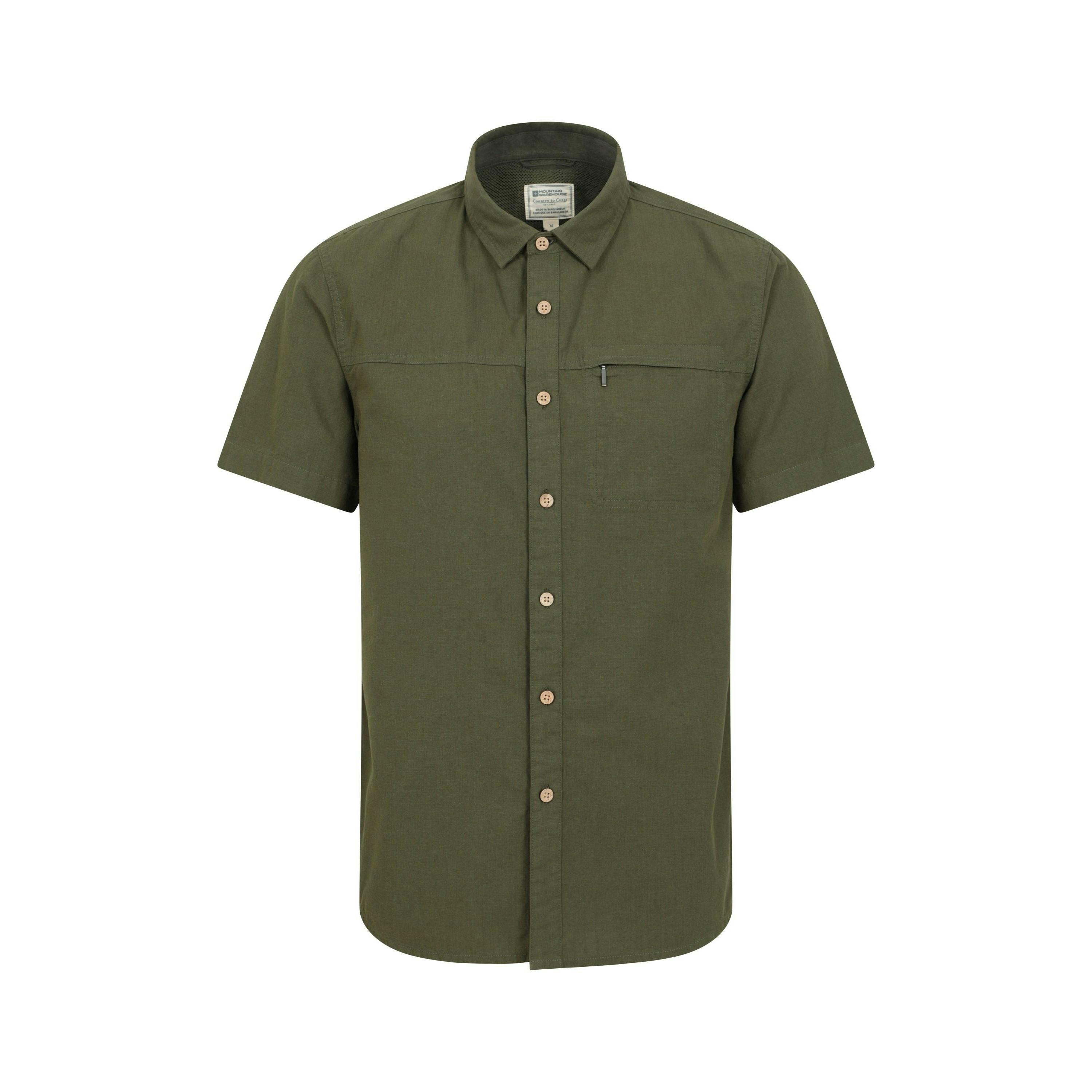 Mountain Warehouse Men's Green Coconut Slub Short-Sleeved Shirt - Khaki - S - Khaki - 100% Cotton