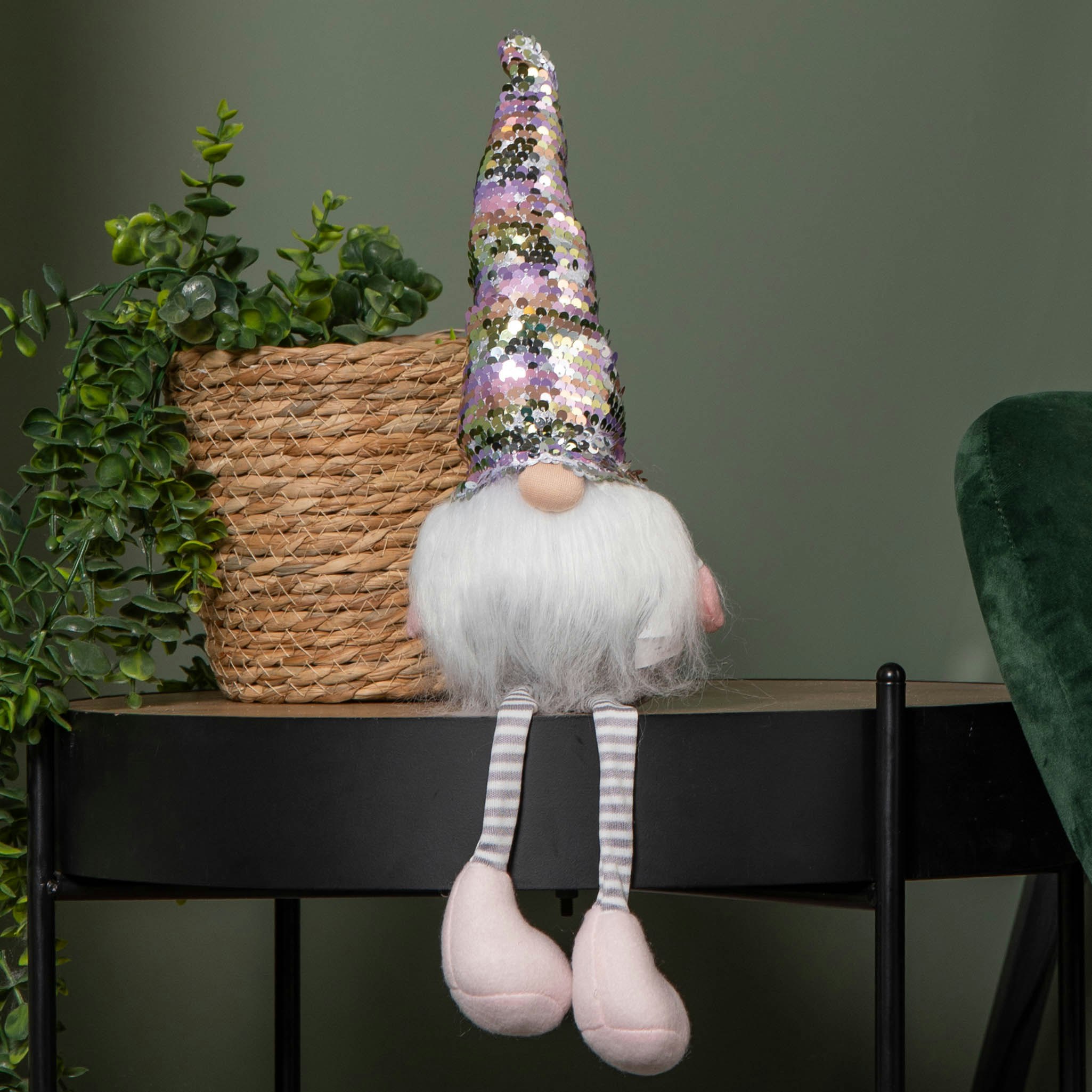 Rackhams Pink/Grey 49Cm Festive Christmas Sitting Gonk With Dangly Legs & Sequin Hat In &