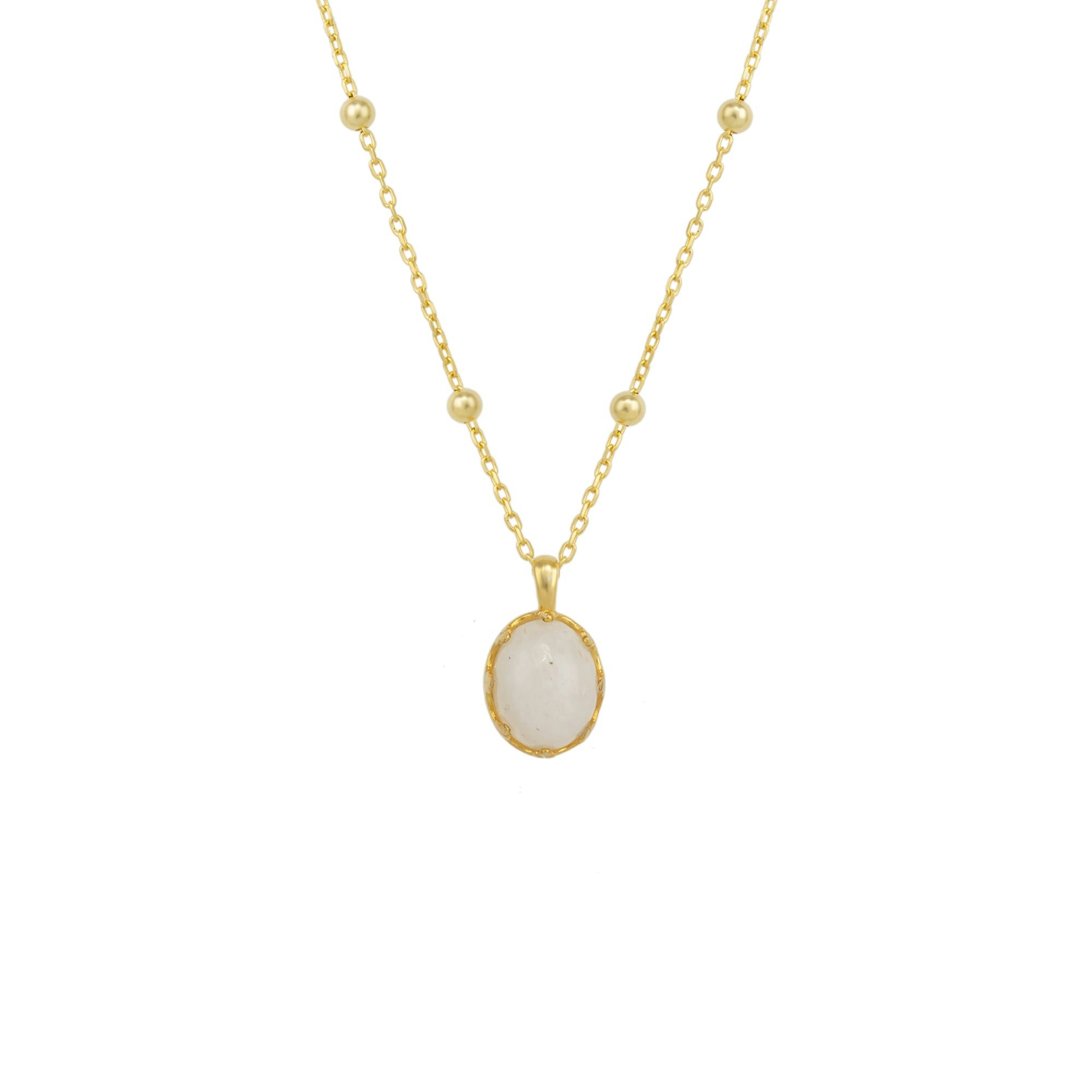 Spero London Silver/White Moonstone Sterling Pendant Necklace With Beaded Chain