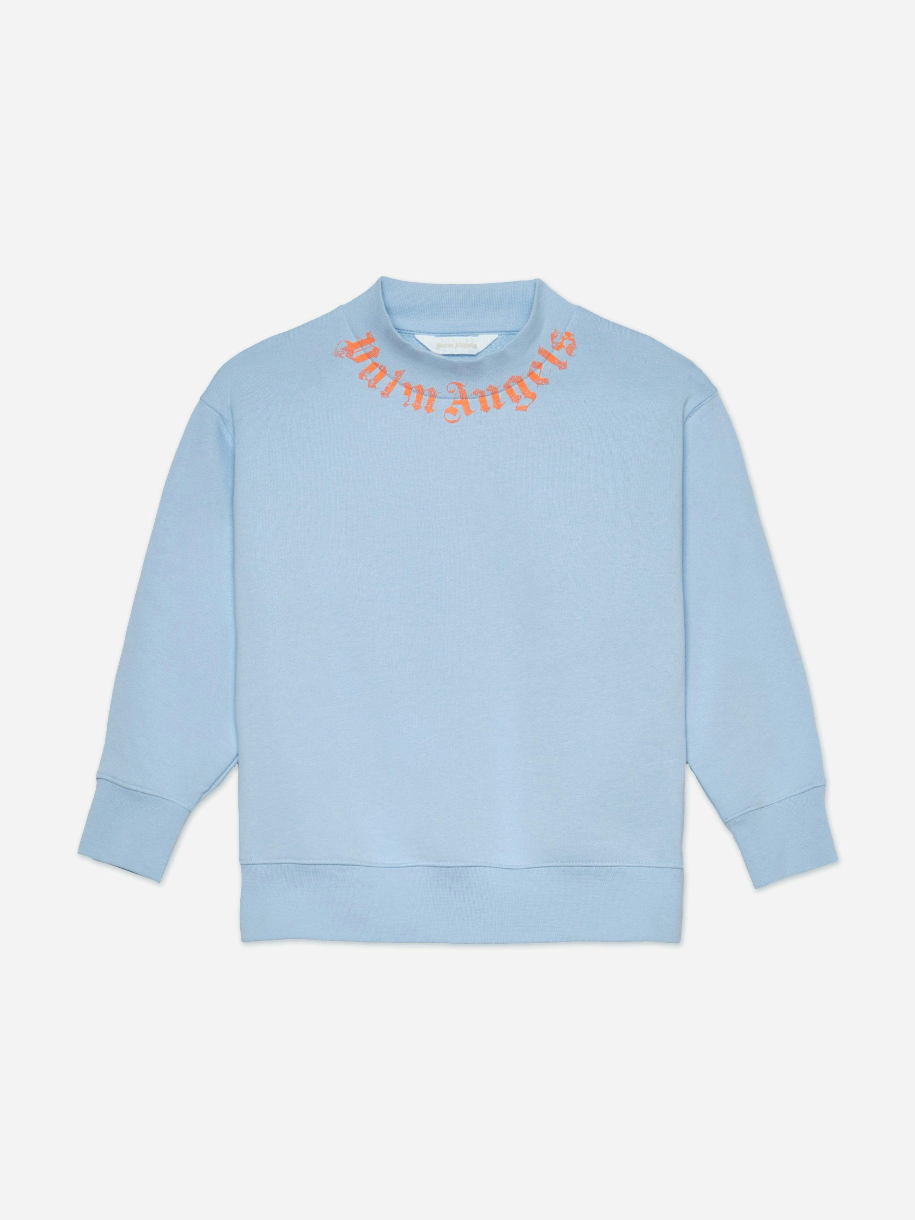 Palm Angels Boys Blue Neck Logo Brushed Regular Sweatshirt In - 8 Yrs