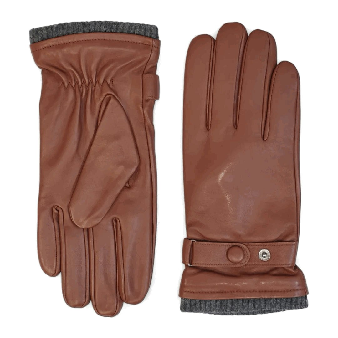 Infinity Leather Men's Grain/Light ’S Genuine Leather Ribbed Knit Cuff Gloves - Chestnut - Large