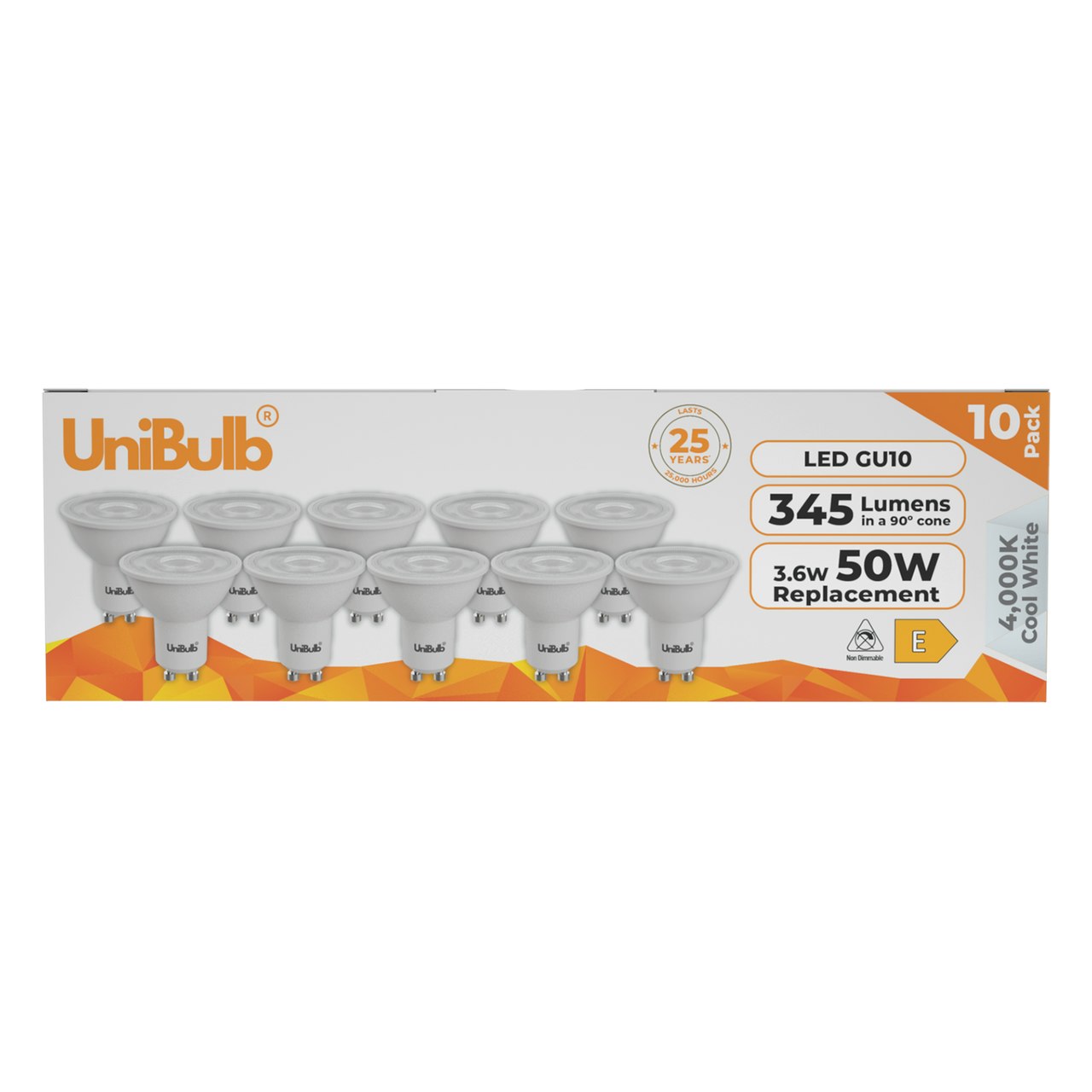 Rackhams White/Light Led Gu10 345Lm 3.6W 4000K (Cool ) Bulb - Pack Of 10