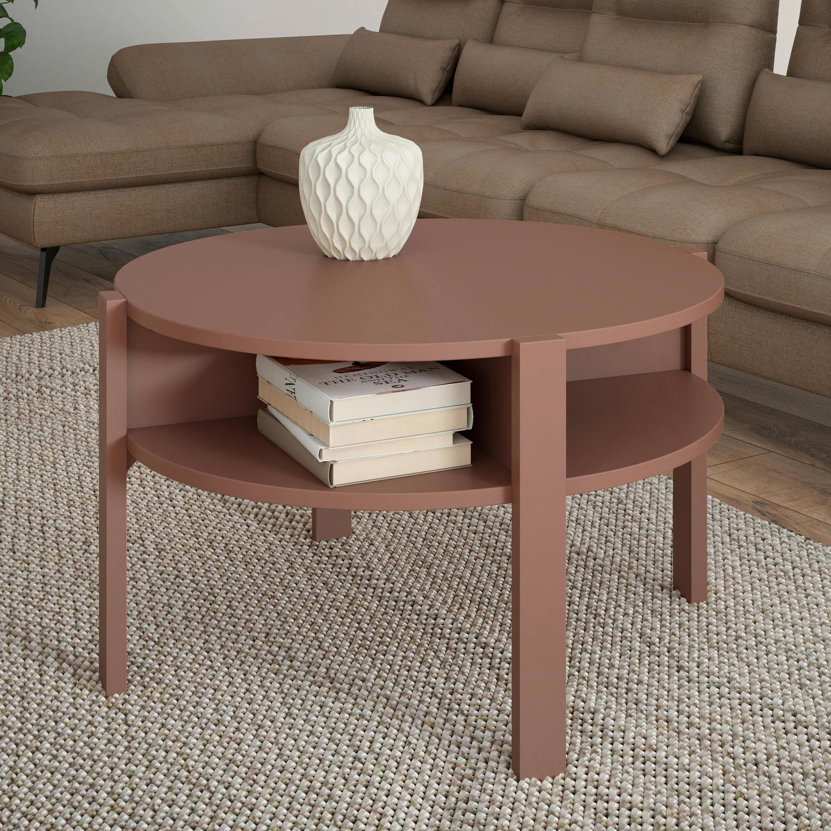 Furniture To Go Tobago Round Coffee Table With Open Shelf In Terracotta - 45.5 X 74.4 X 74.4 Cm - 1 - Wood