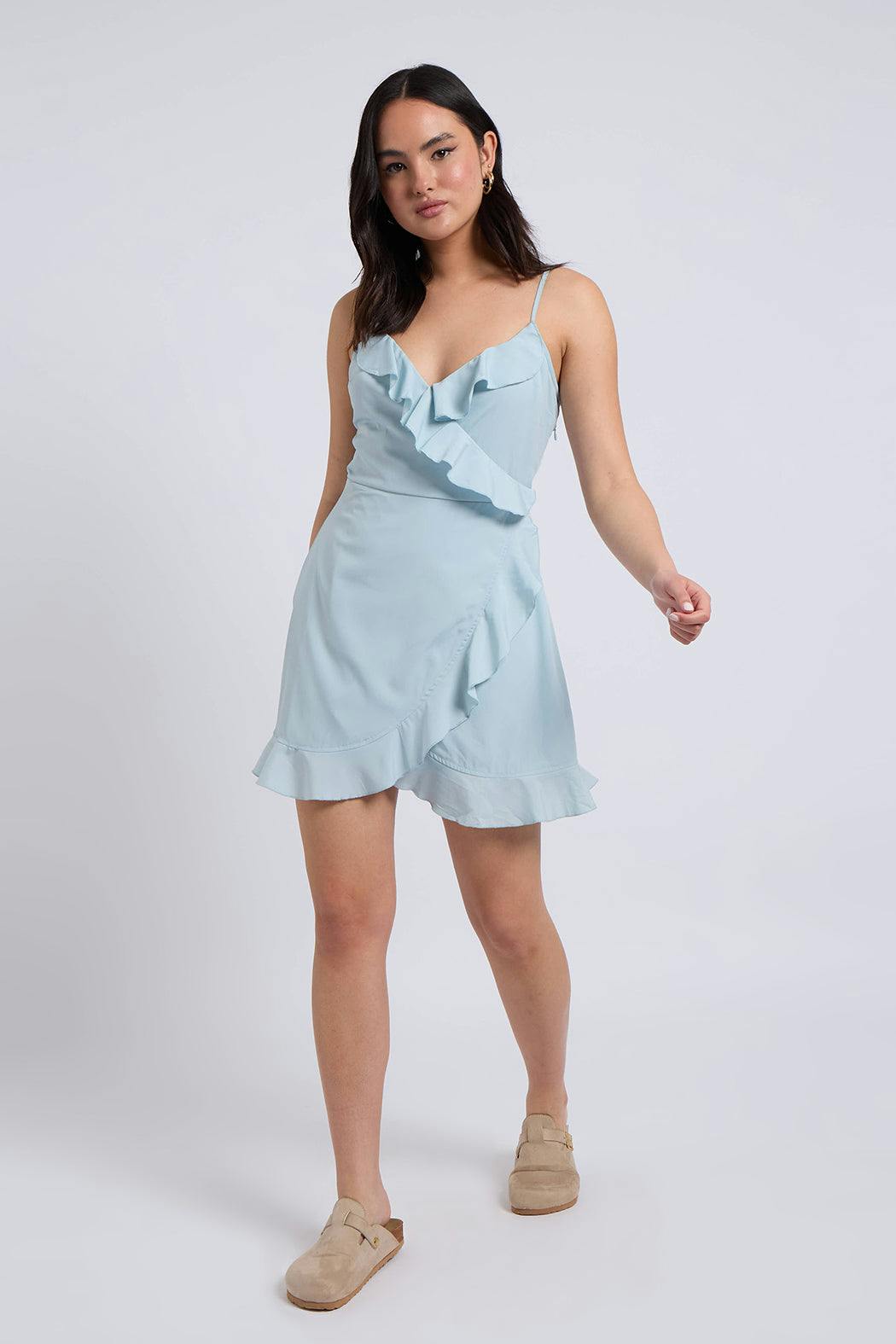 Urban Bliss Blue Cami Woven Frill Tea Dress With Lining - 18