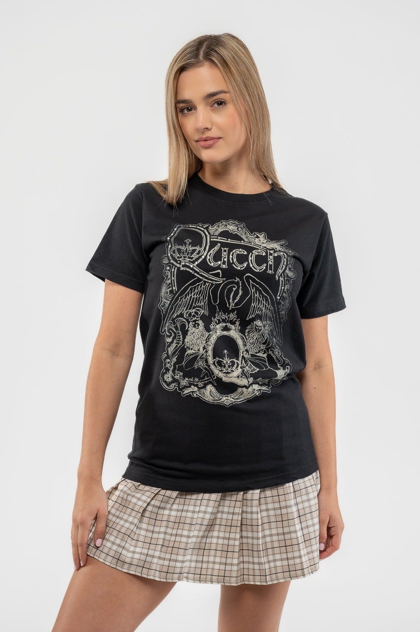 Paradiso Clothing Unisex Black Queen Diamante Classic Crest T Shirt - Xxl