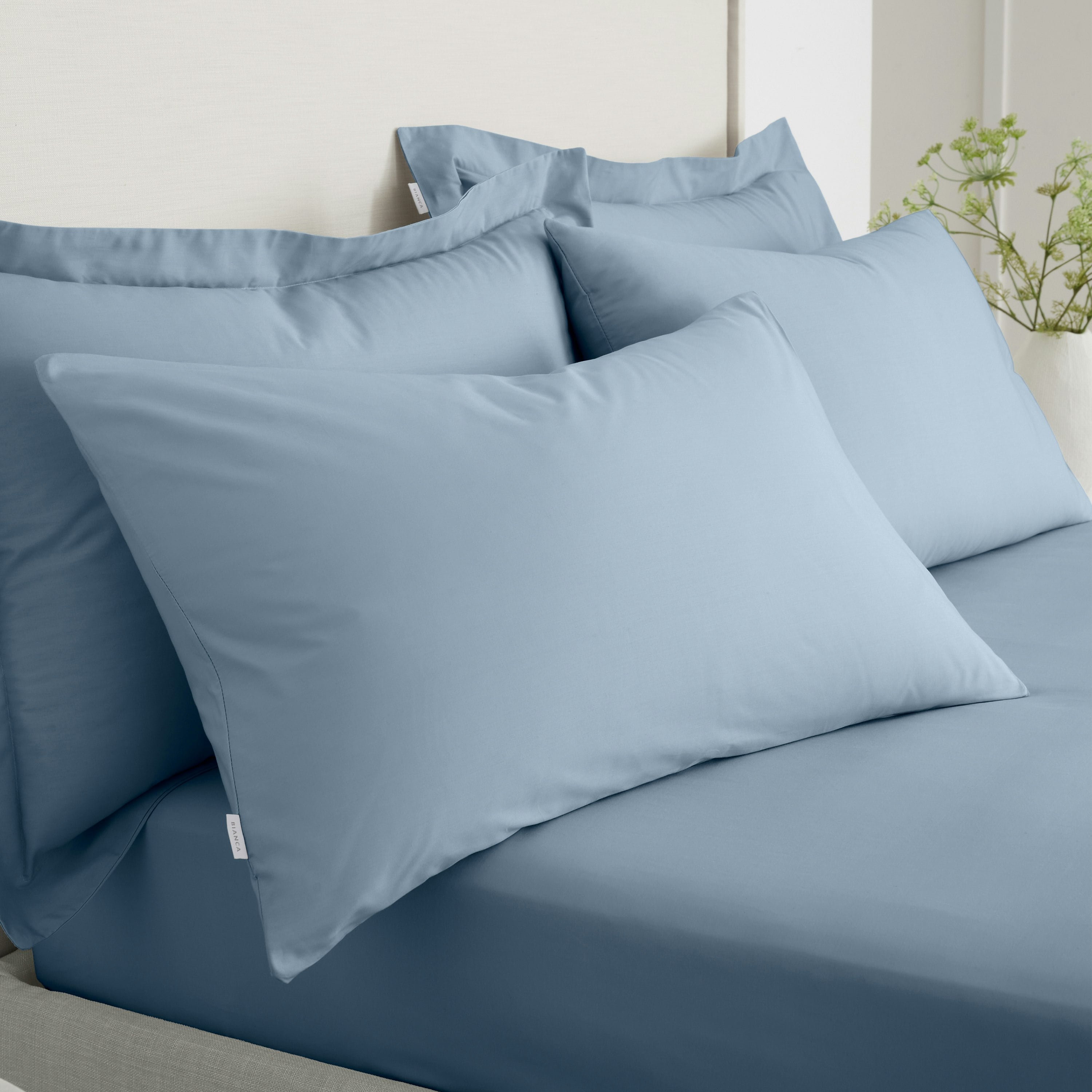 Bianca Unisex Blue 200 Thread Count 100% Cotton Pillowcase Pair - Image 3