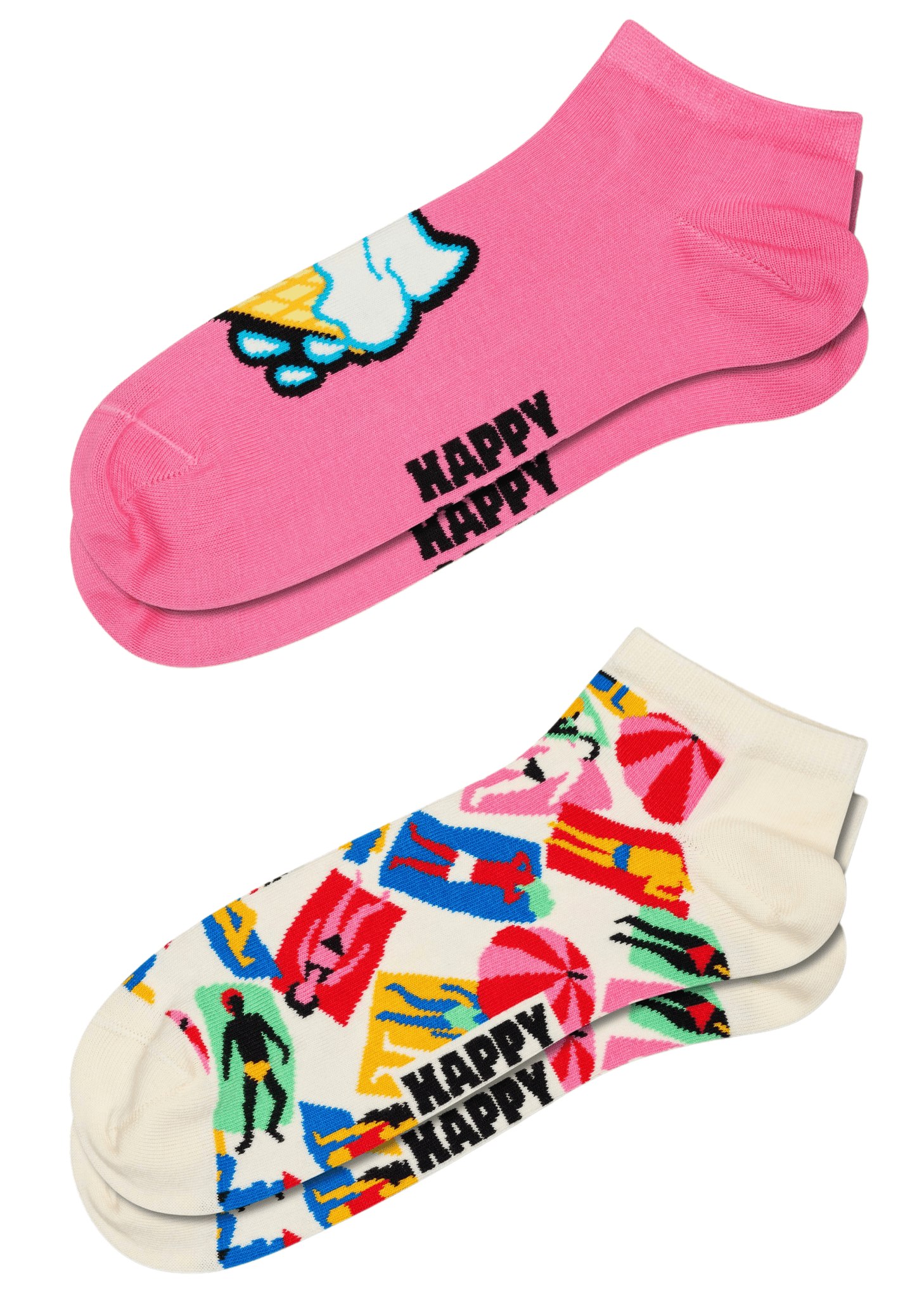 Happy Socks Cream/Pink/White 2-Pack Ice & Lazy Days Low Socks, / - Eur 36-40
