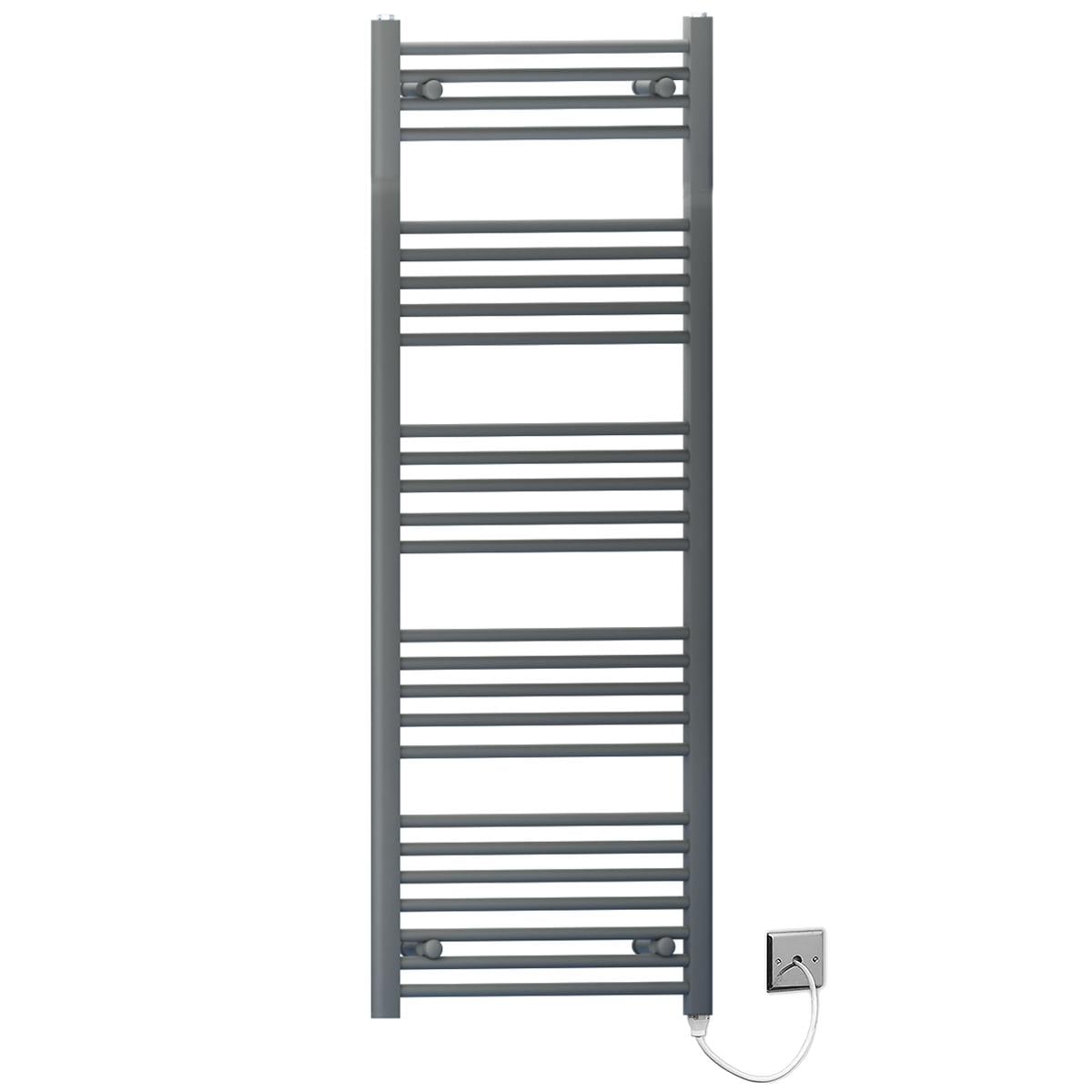 Myhomeware Anthracite/Grey 450 X 1400Mm Flat Electric Pre-Filled Heated Towel Rail Radiator For Bathroom Designer Standard Element