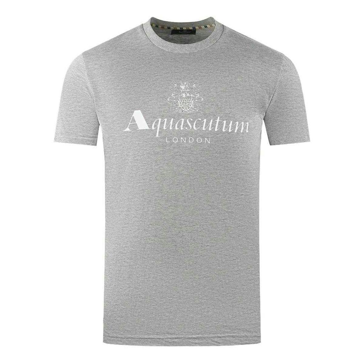 Aquascutum Men's Grey London Aldis Logo T-Shirt - L - 100% Cotton