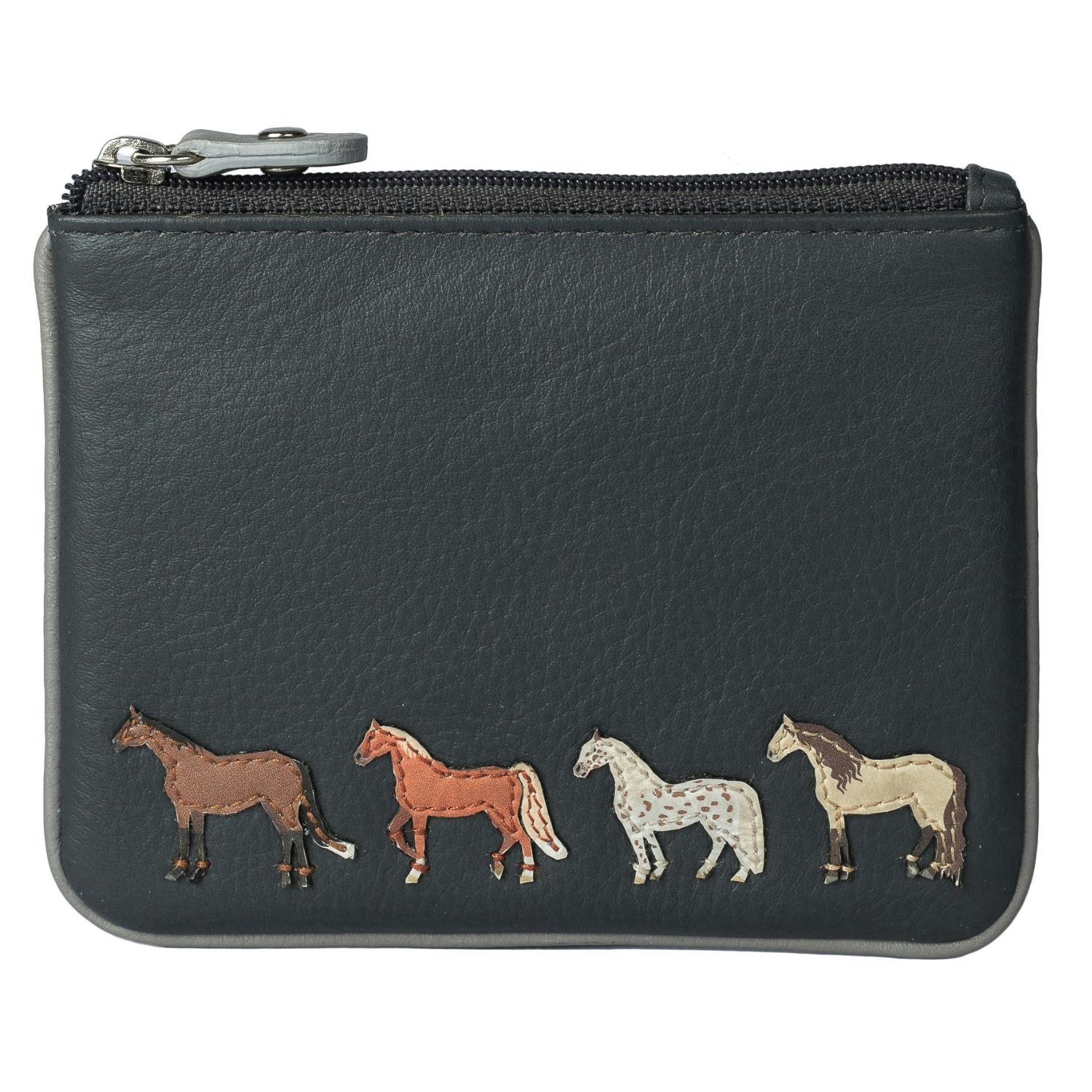 Mala Leather Grey Horse Equestrian Rfid Coin Purse – Genuine Leather - With Colourful Horses