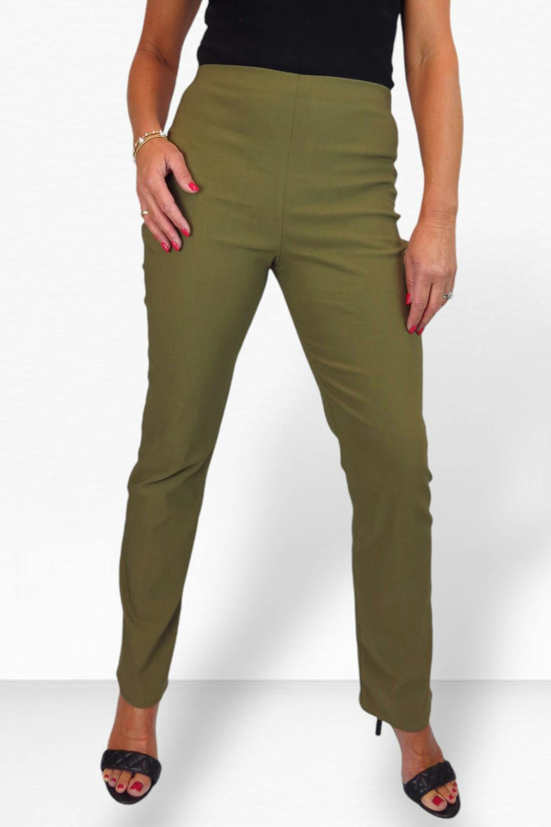 Paulo Due Women's Pull On Stretch Straight Leg Trousers - 12 - Khaki