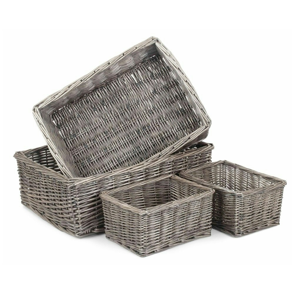 Red Hamper Antique Wash Finish Wicker Tray - Set Of 4