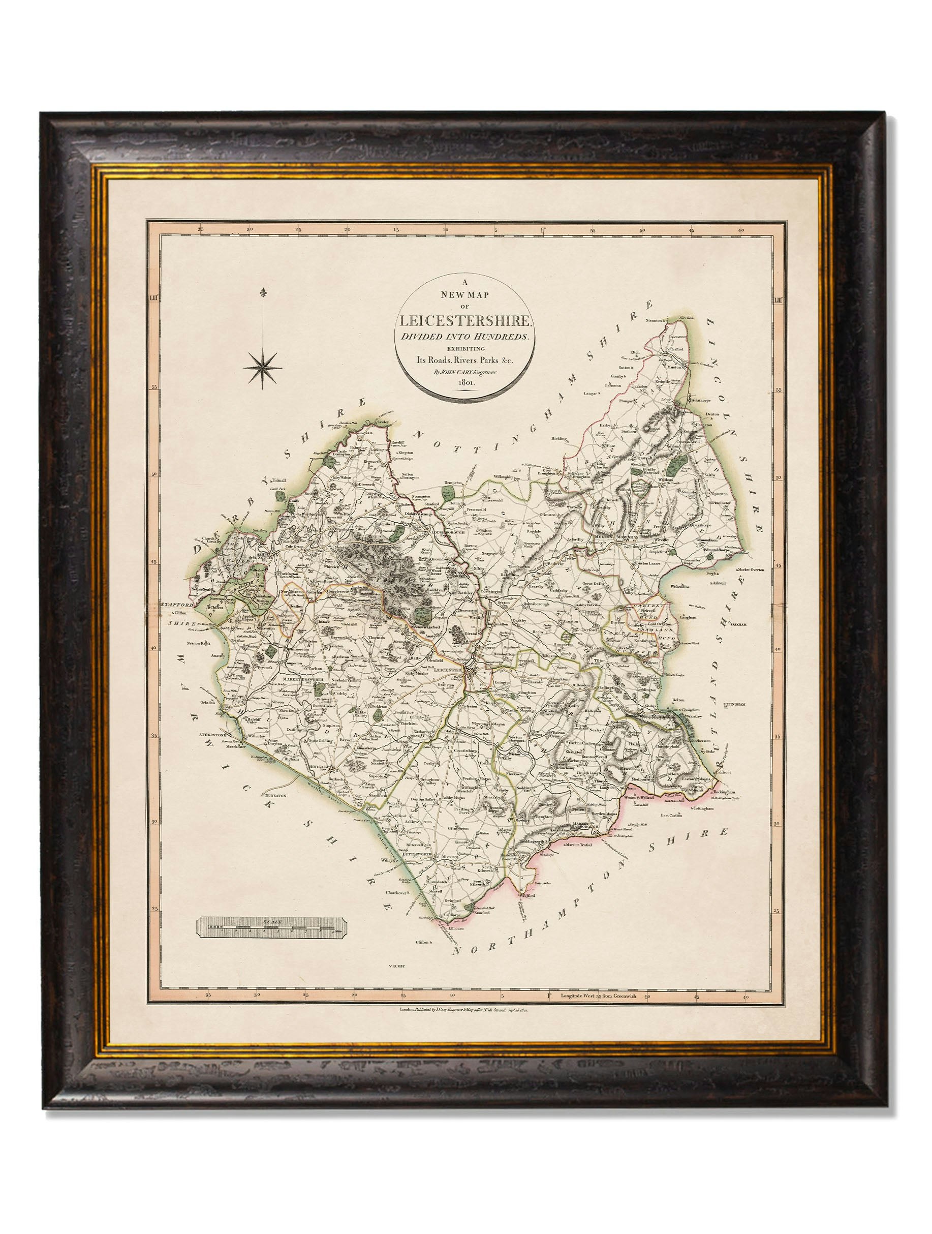 Rackhams Black C.1806 County Maps Of England - 84 X 70Cm - Leicestershire