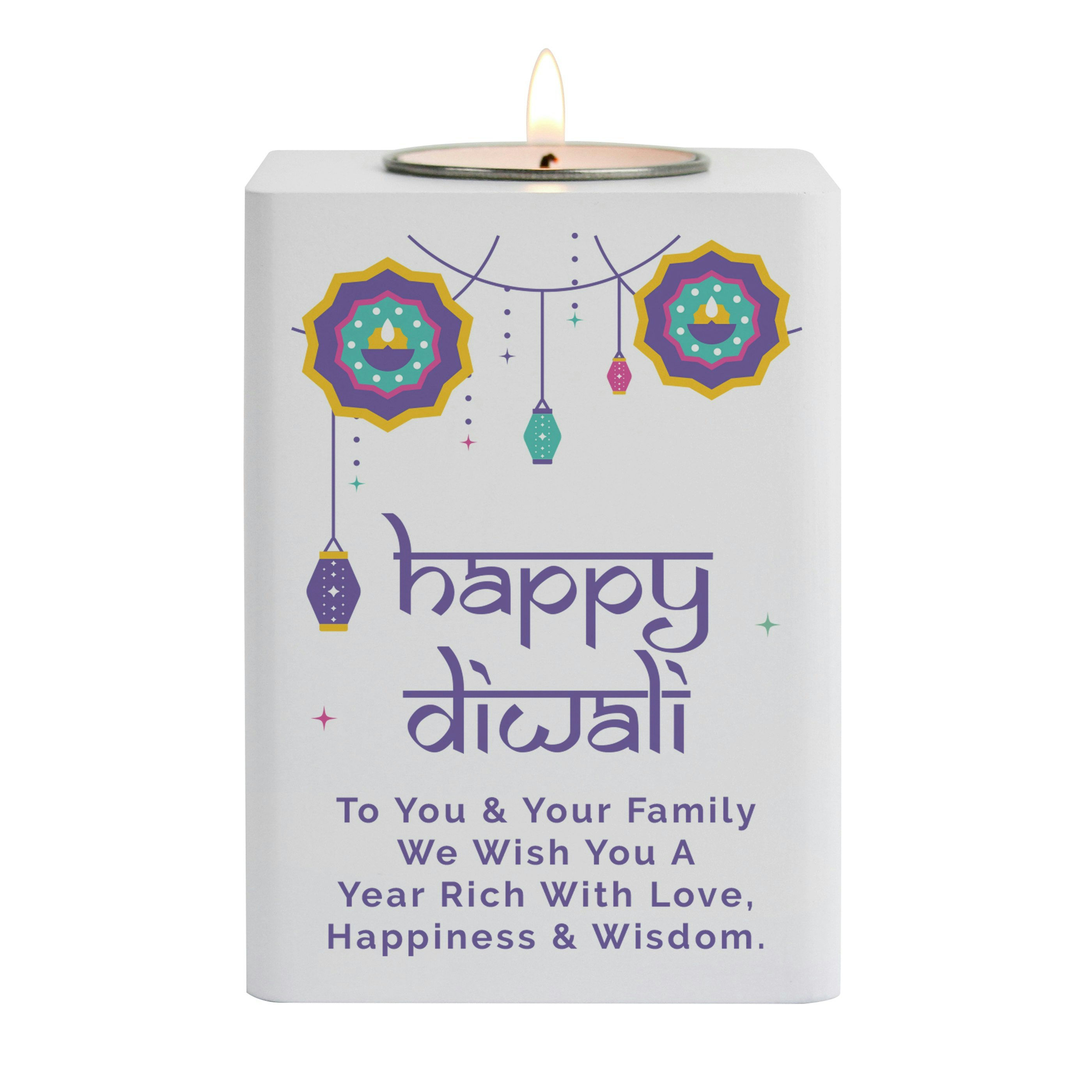 Rackhams Light Personalised Diwali Wooden Tea Holder