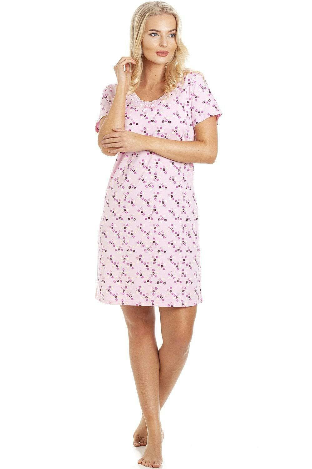 Camille Women's Pink Soft Cotton Summer Nightdresses - 10-12