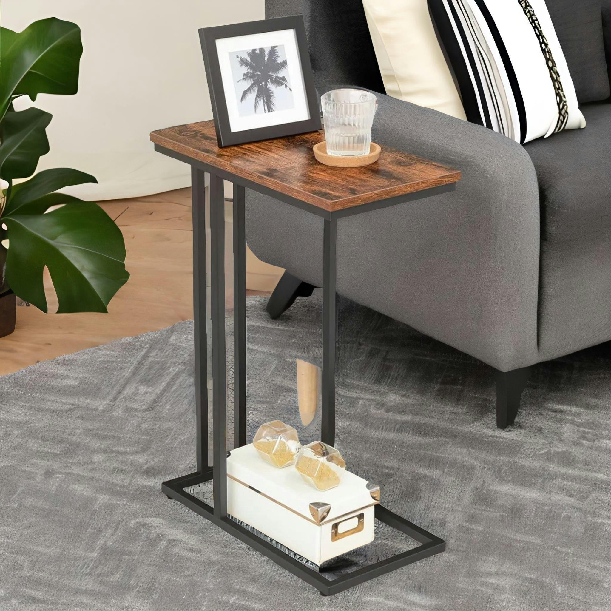 Rafaelo Mobilia Brown/Black Side Table C Shaped