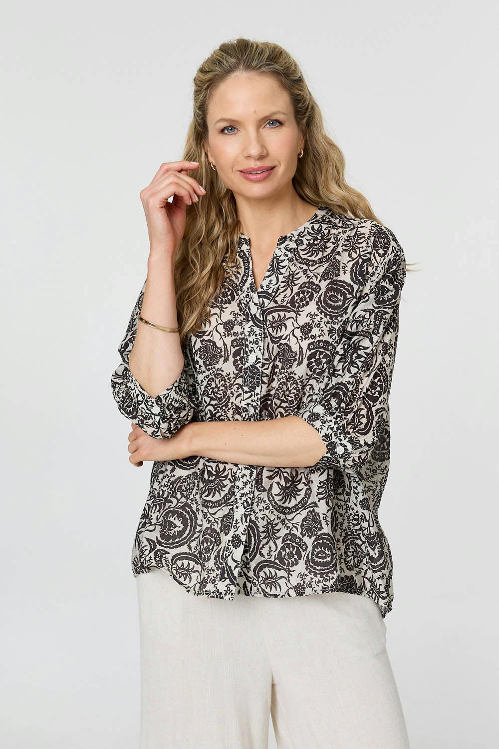 Izabel London Black Printed Relaxed 3/4 Sleeve Shirt - 16