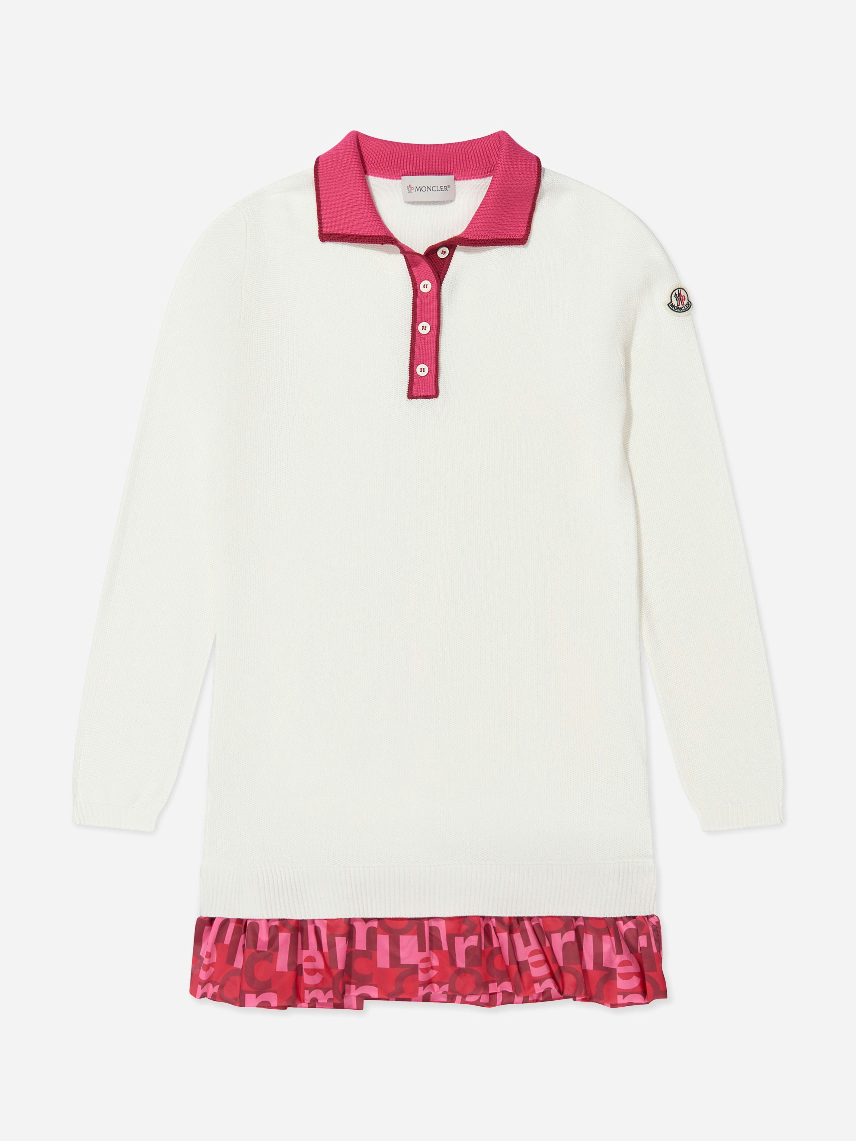 Moncler Enfant Girls White Long Sleeve Polo Dress In - 12 Yrs