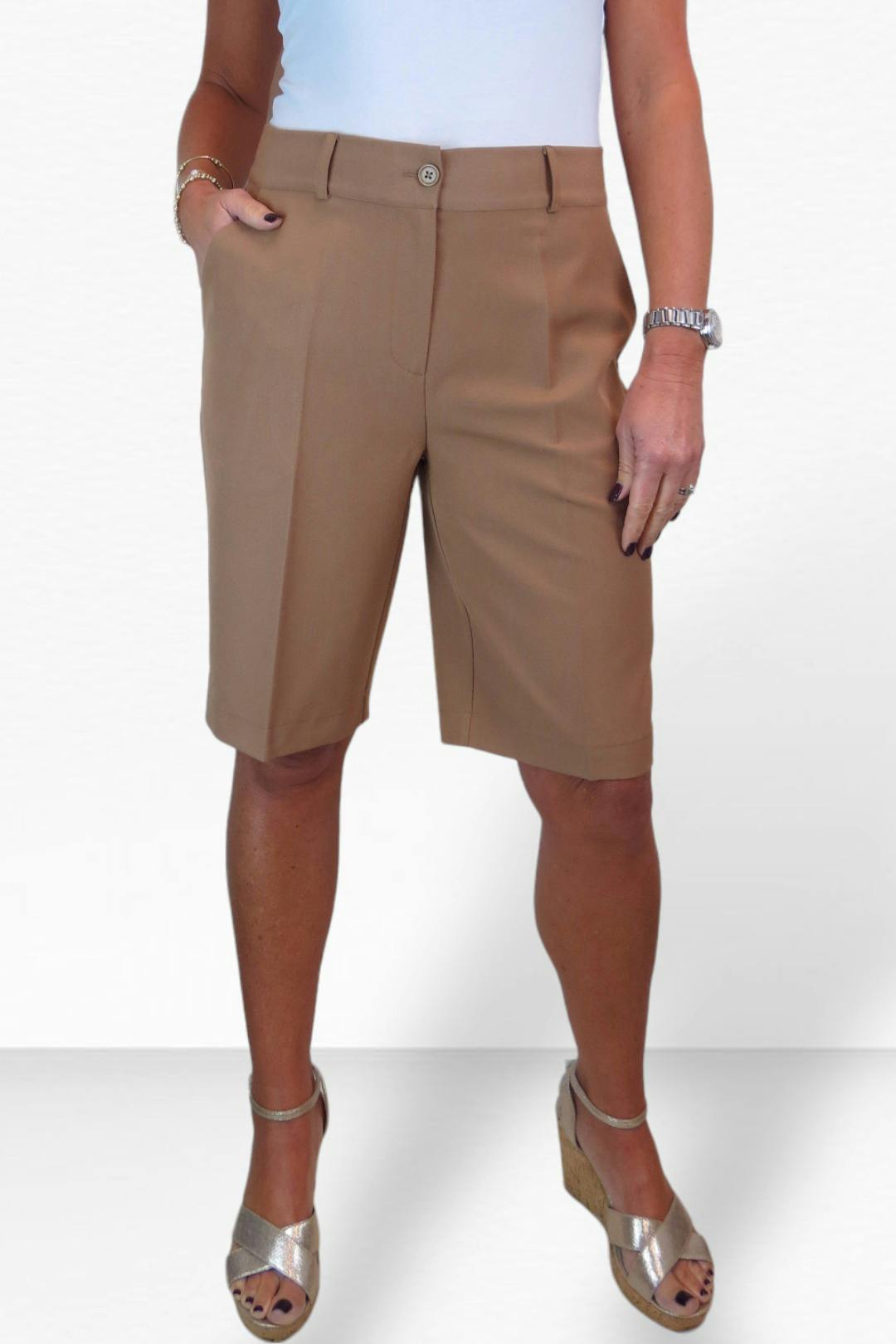 Paulo Due Women's Smart Pleated Tailored Shorts - 22 - Tan