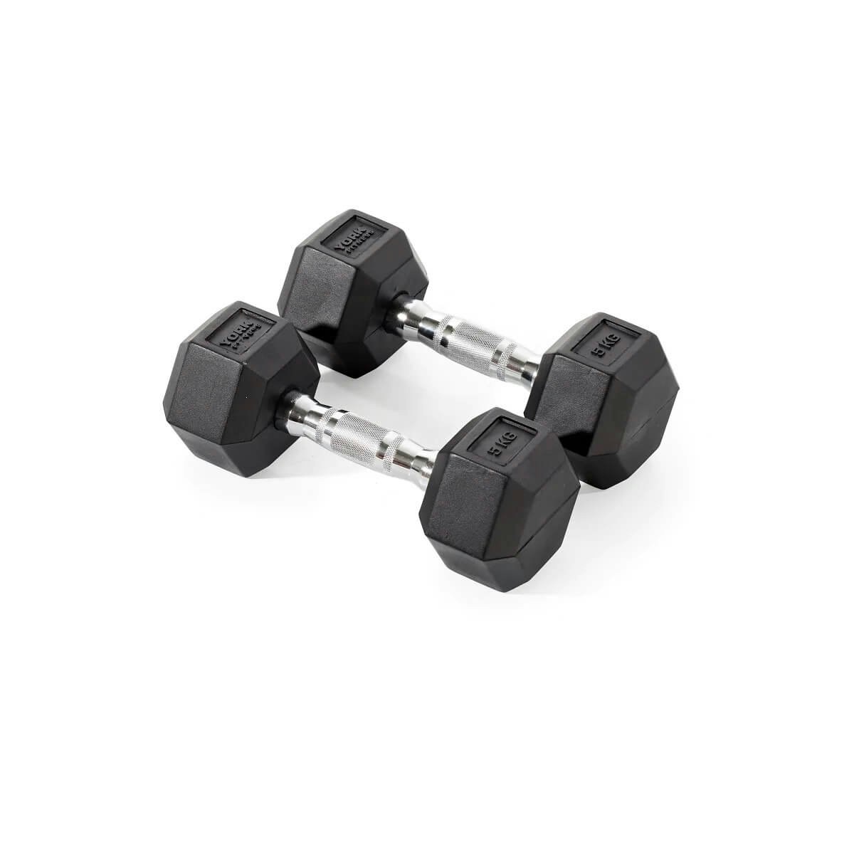 York Fitness Rubber Hex Dumbbells 2 X 5Kg