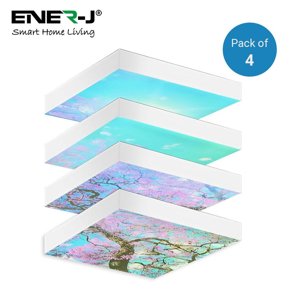 Ener-J White Led Sky Cloud Panel With Cherry Blossom Trees 60X60cms Set Of 4 Panels With Surface Mounting Frames