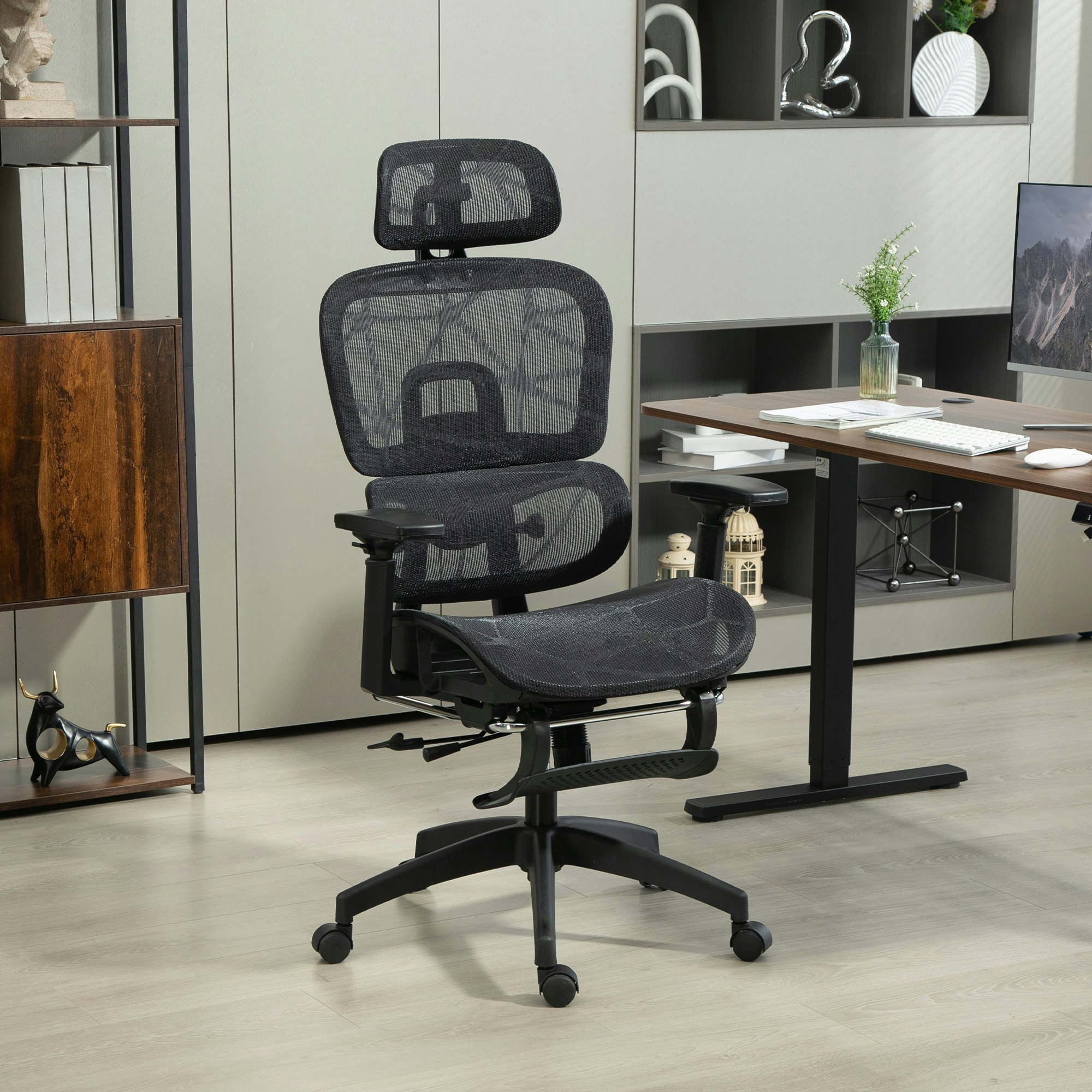 Rackhams Grey/Black Ergonomic Office Chair Swivel Computer Chair With 3D Armrest