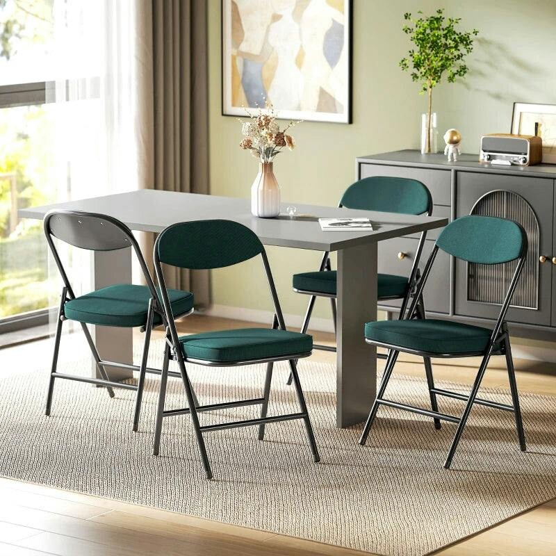 Homcom Folding Chair Corduroy, Steel, Sponge 450 X 485 X 820 Mm Green 4 Pieces - Image 6