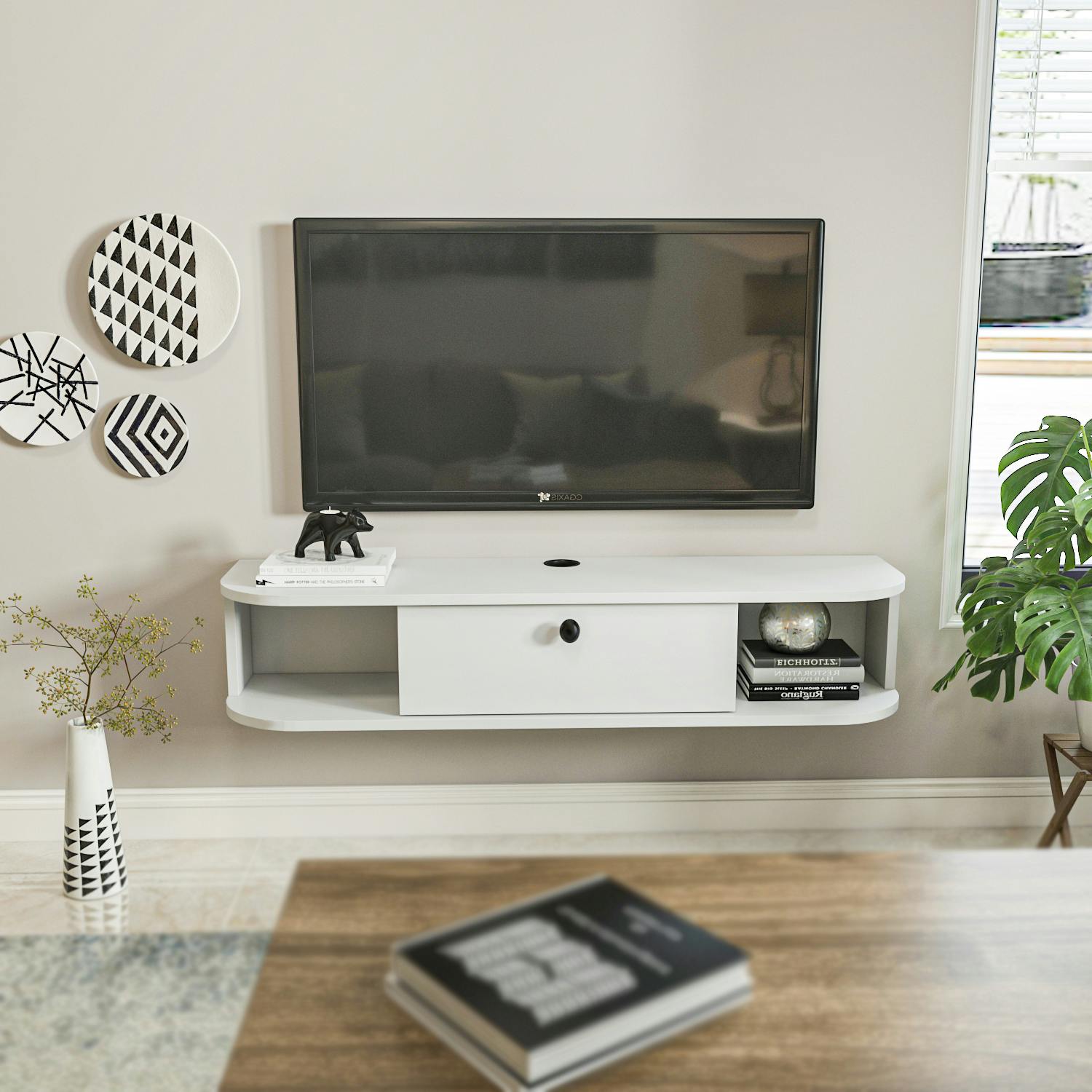 Rackhams White Ibarra Floating Tv Stand Tv Unit Tv Cabinet For Tv's Up To 55"