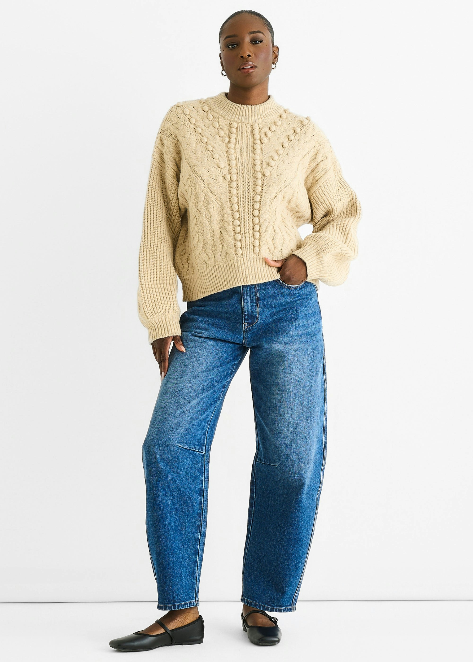 Gini London Beige Chunky Knit Oversized Jumper - L-Xl (Uk 14-16/Us 10-12/Eu 42-44)