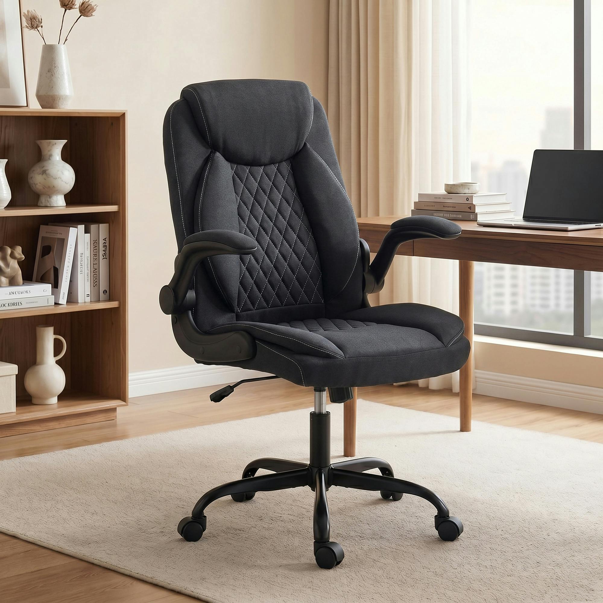 Rackhams Black Linen-Look Computer Desk Chair With Thick Cushion