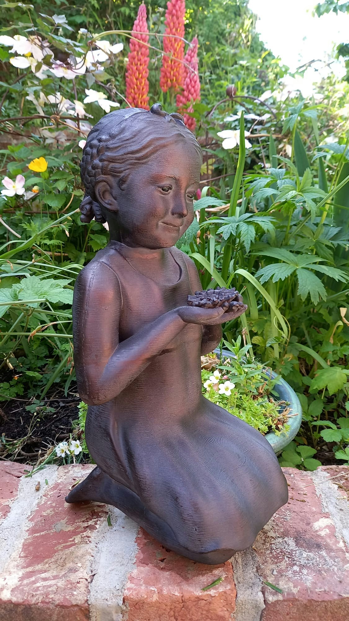 Inspirational Gifting Girls Bronze With Flower Garden Sculpture Ornament Decor - Polystone Resin - 1