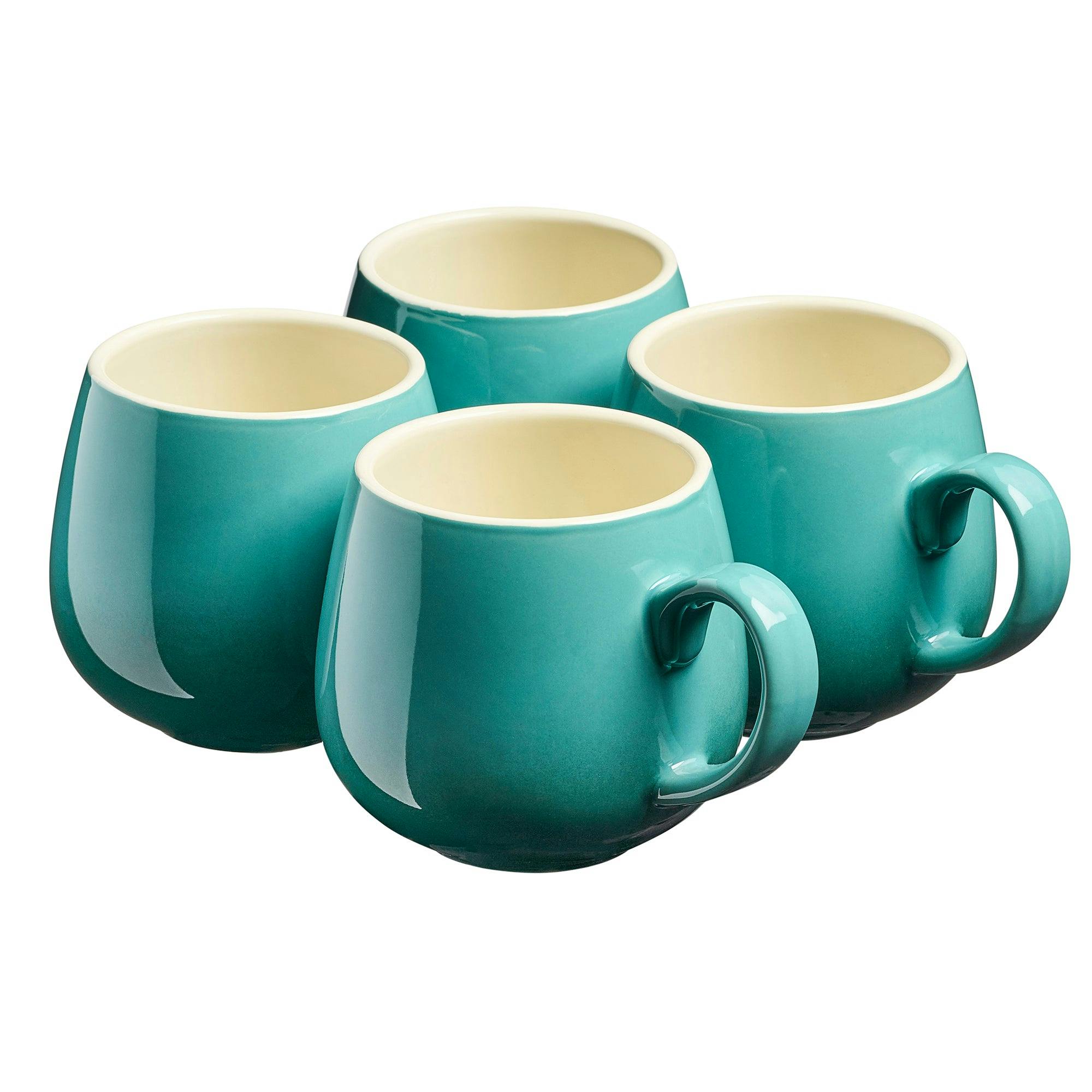 Rackhams Cream Set Of 4 Stoneware Mugs | 350Ml | Teal