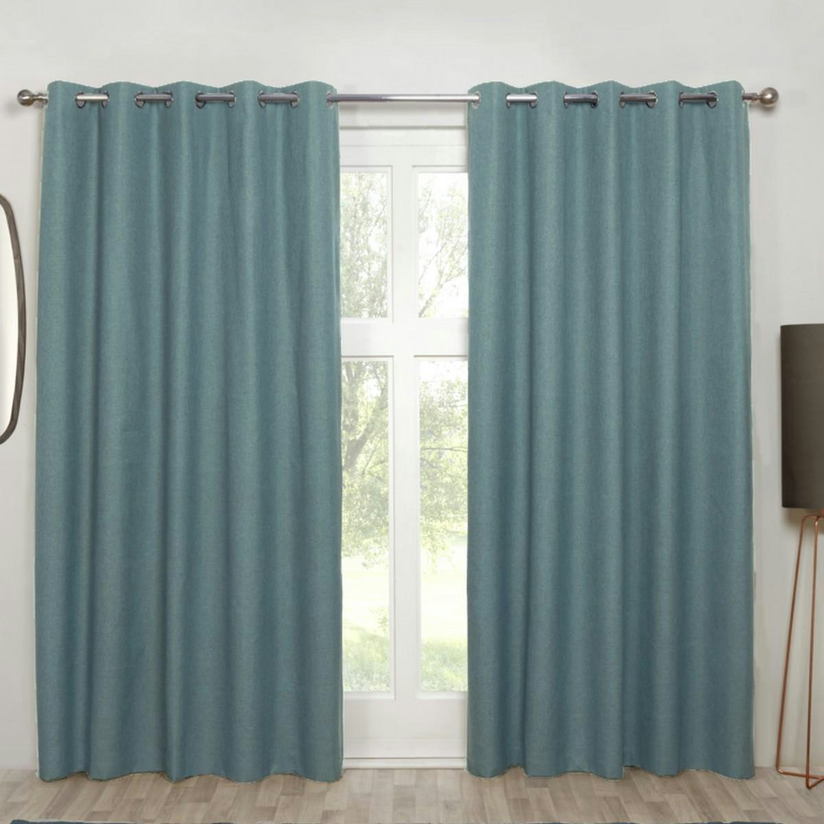 Rackhams Light/Green Cosmos Denim Eyelet Ready Made Eyelet Curtains - Denim - 66X90" - Curtains