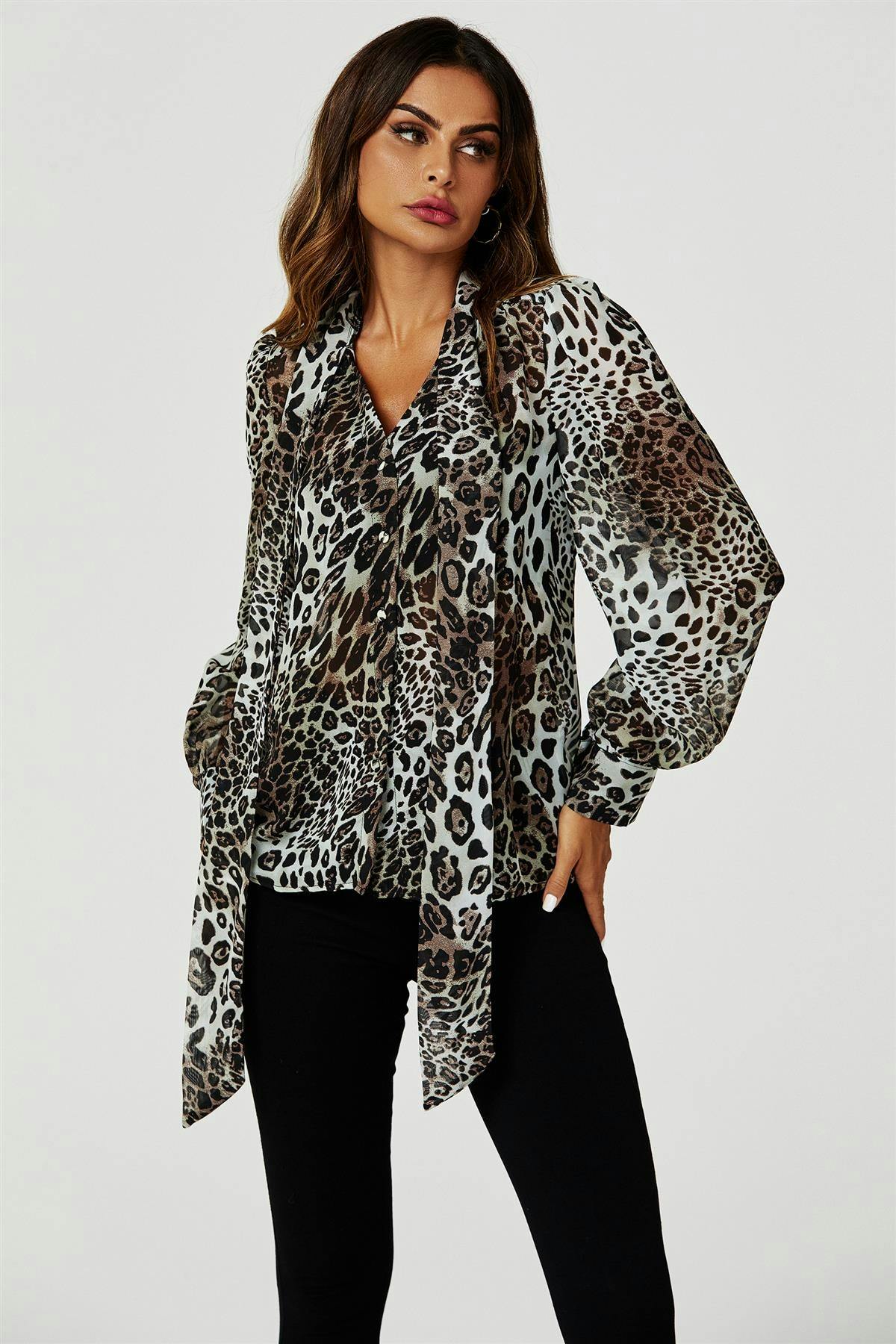 Fs Collection Beige Tie Detail Long Sleeve Blouse Top In - Xl