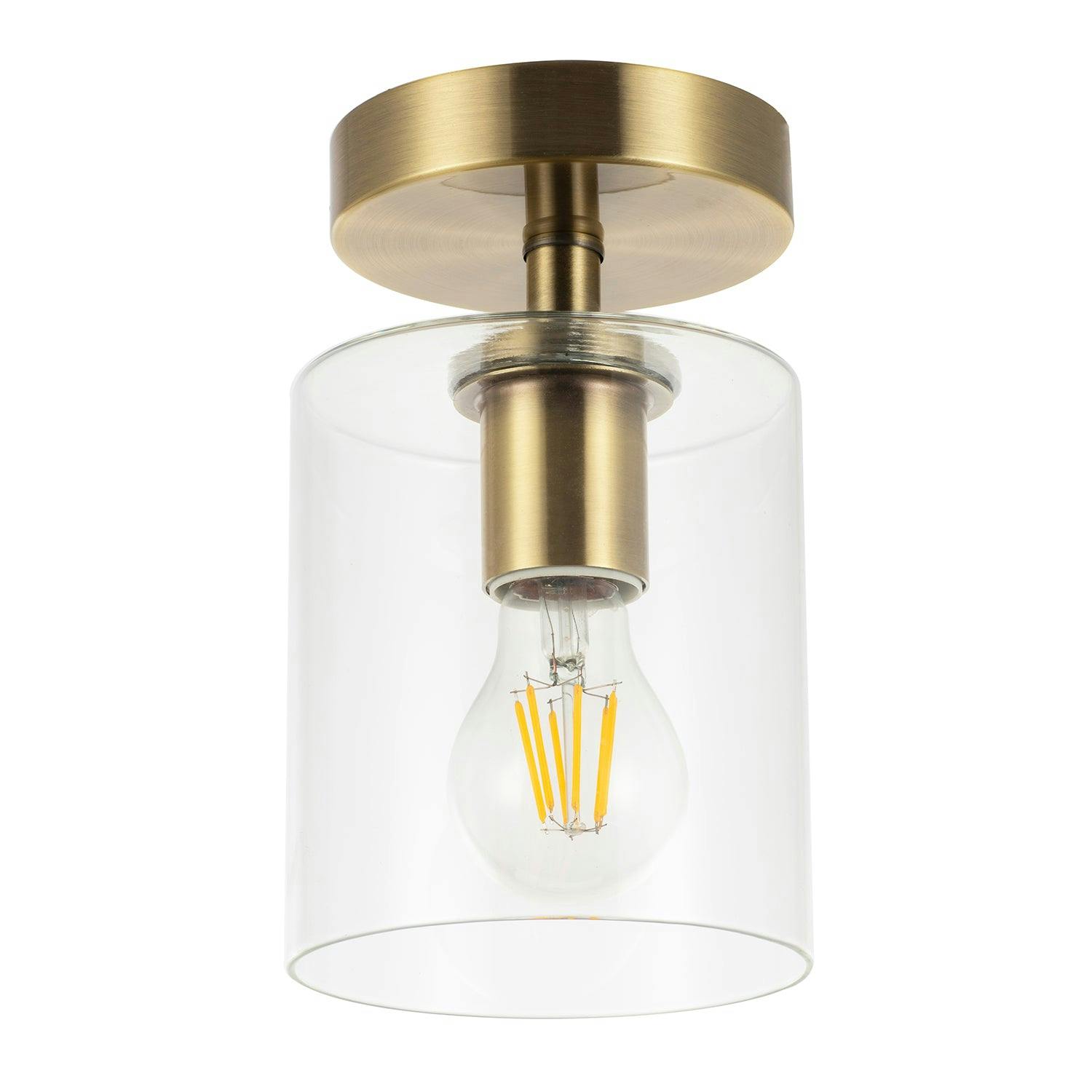 Rackhams Light Antique Brass Compact Ceiling Fitting With Clear Glass Shade