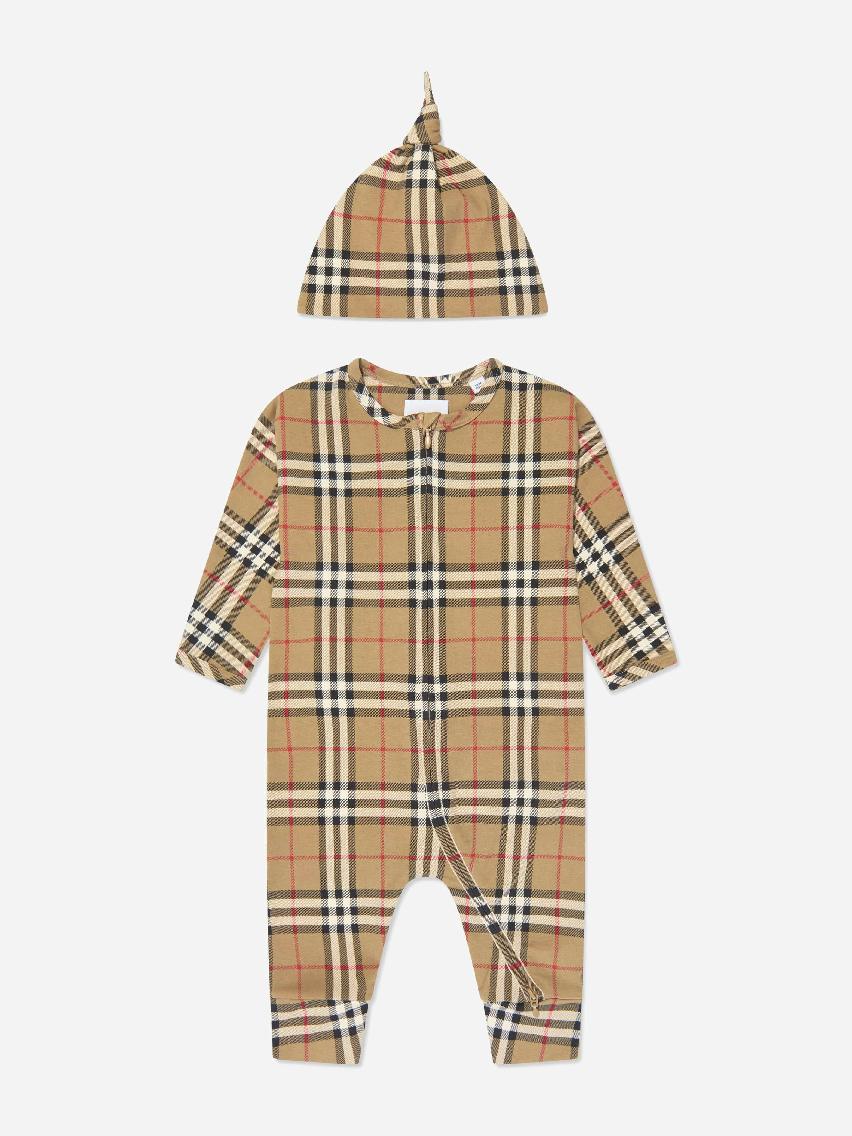 Burberry Kids Beige Burberry Baby Claude Romper Set In Archive Check - 12 Mths
