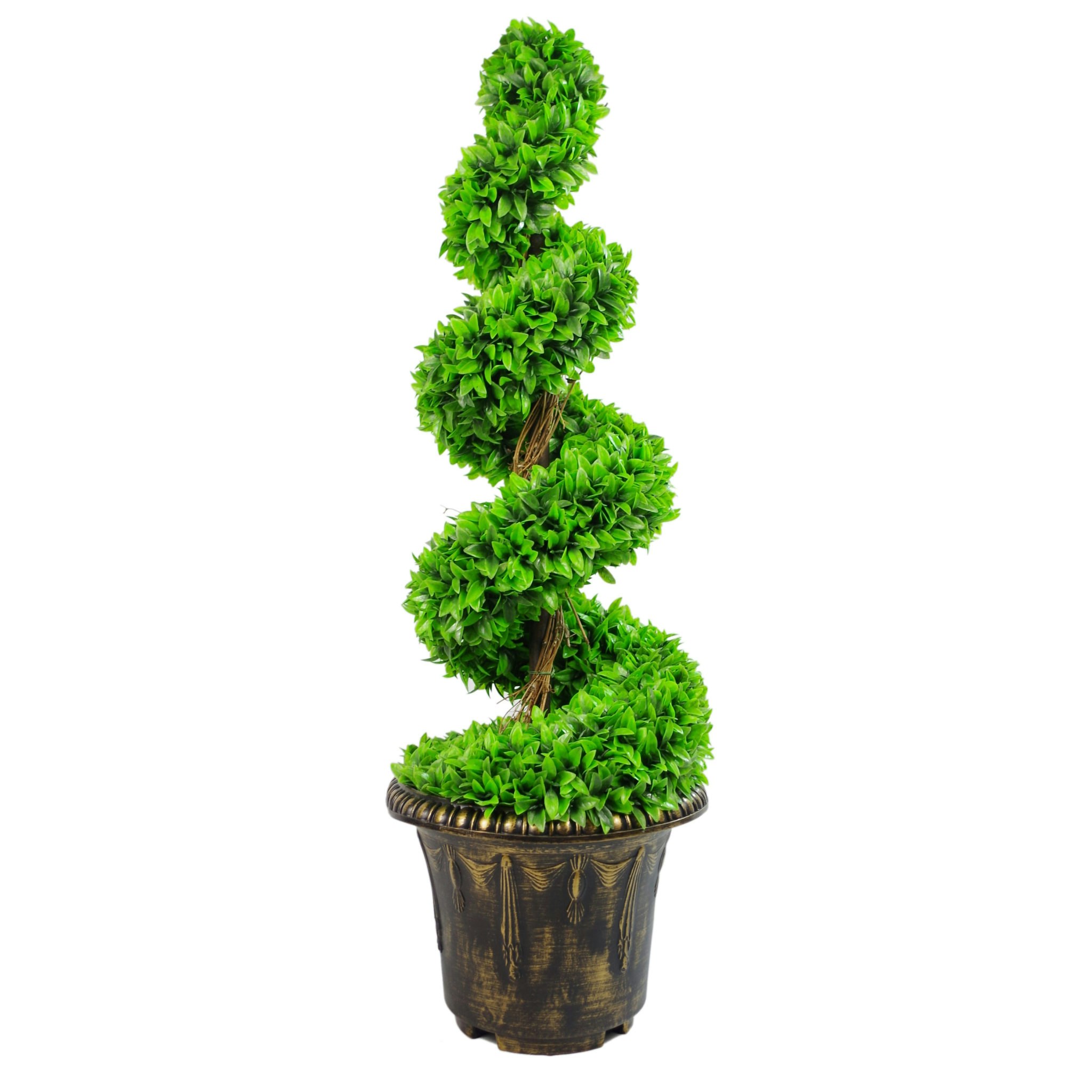 Leaf Green Large Spiral With Decorative Planter - - - 90Cm