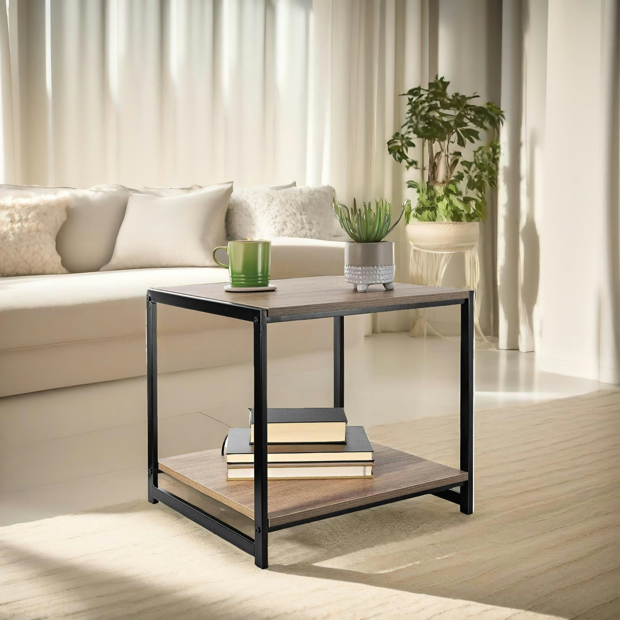 Rackhams Industrial 2 Tier Side Table Rustic