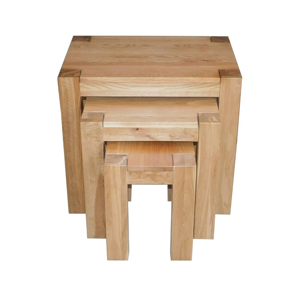 Rackhams Brown Kuba Solid Oak Nest Of 3 Side Tables For Living Room