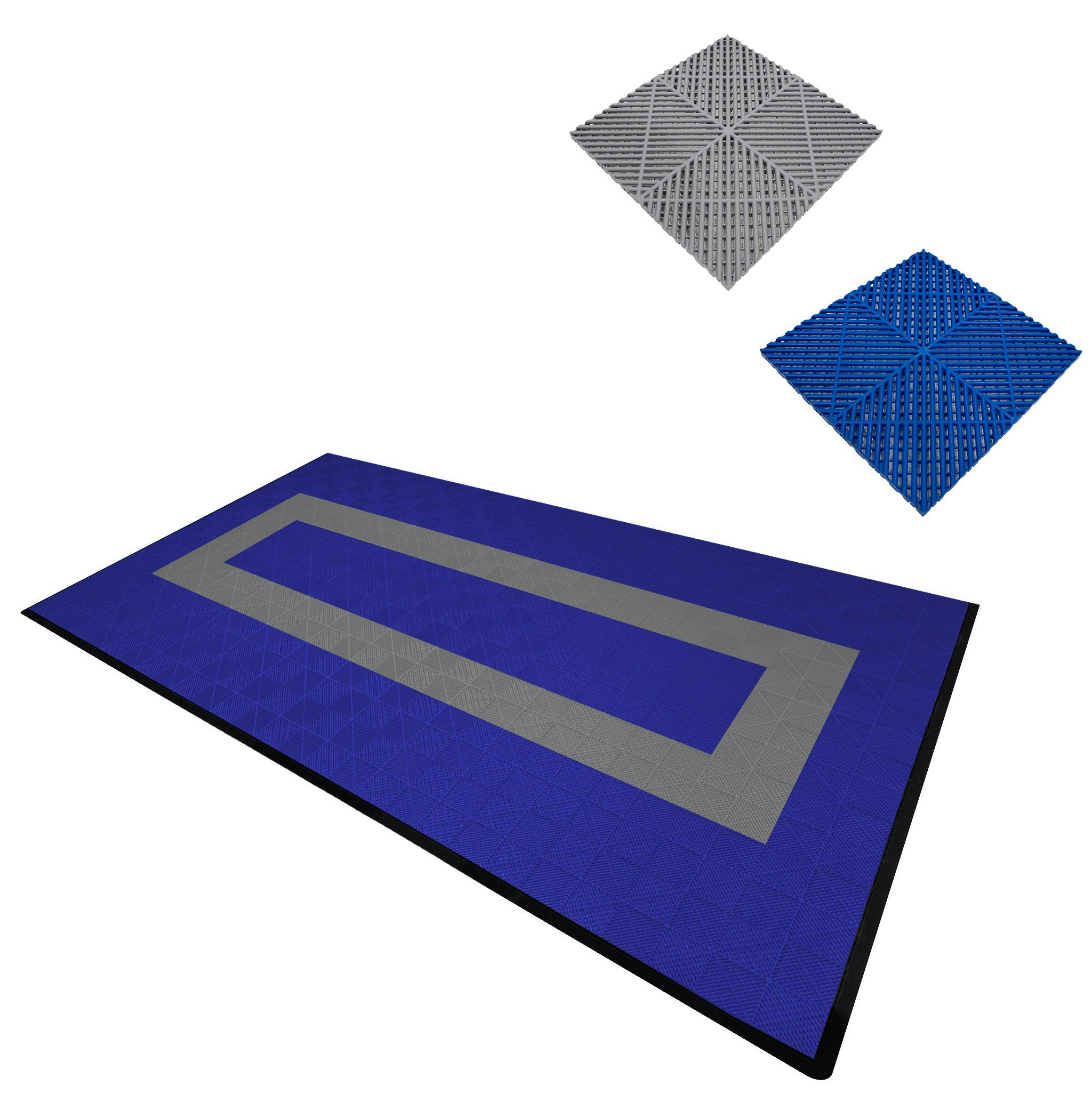 Rackhams Blue/Grey Vented Garage Floor Tiles With Edges – 90 & 30