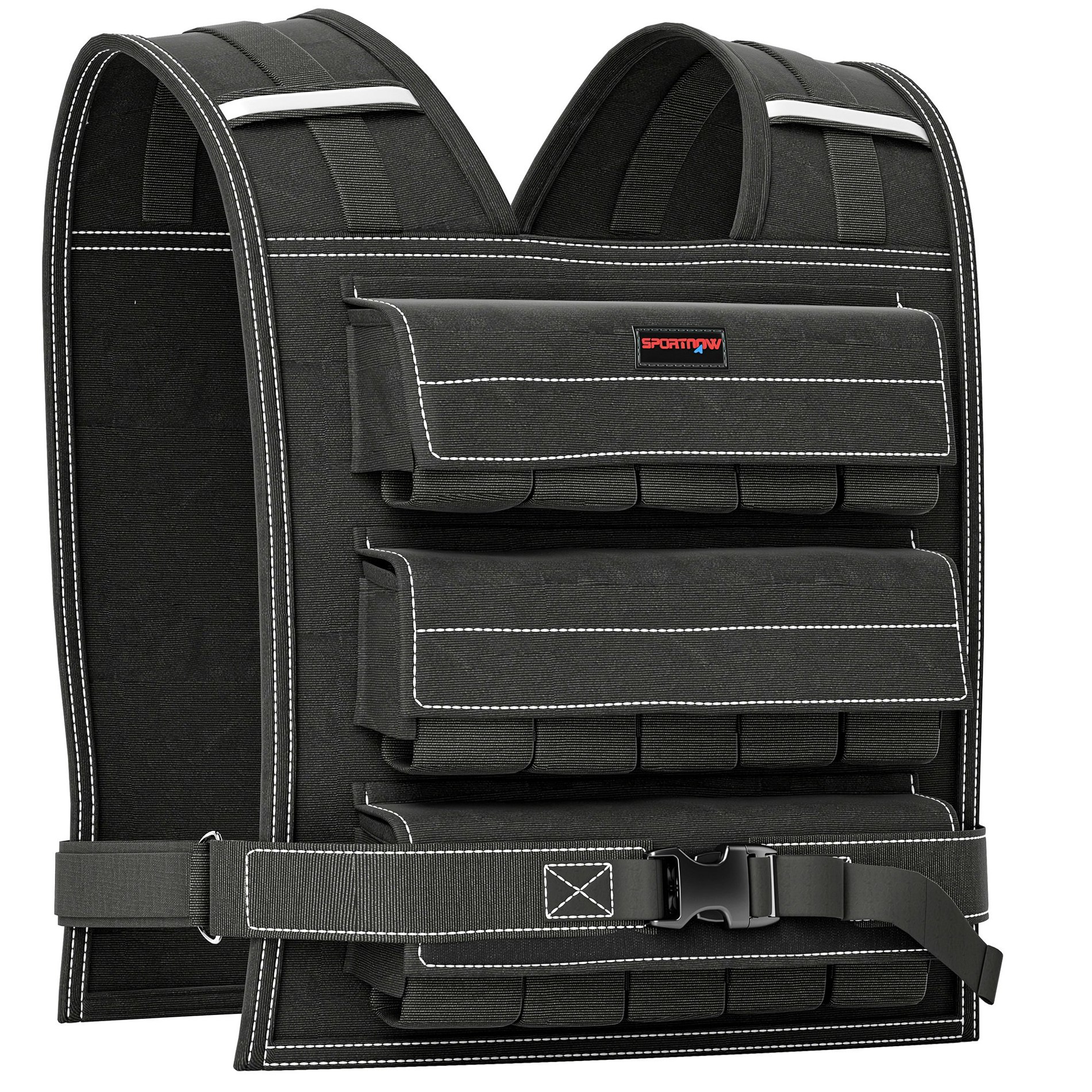 Sportnow Dark 15Kg Adjustable Weighted Vest With 15 Metal Weights, Running Weight Vest - 50L X 40Wcm