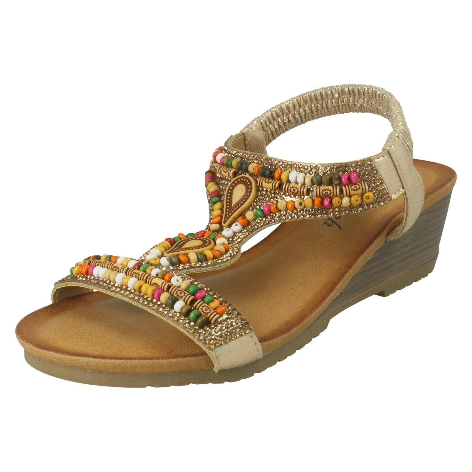 Savannah Women's Gold Wedge Heeled Sandals F12125 - Uk 8