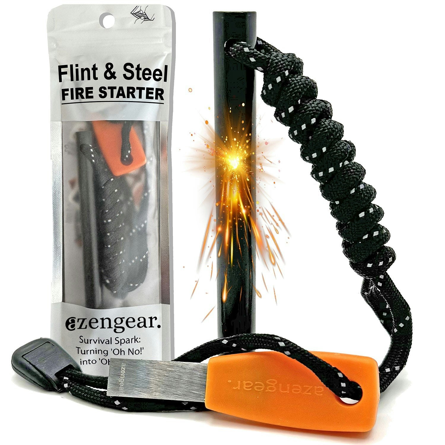 Azengear Dark/Light Camping Flint And Steel Fire Starter, Ferro Rod, Hss Striker